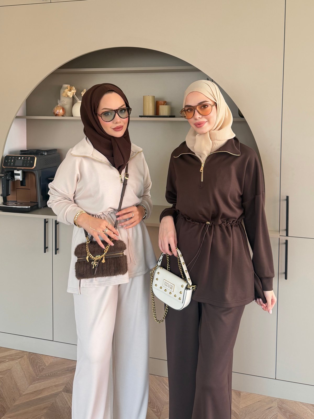 Moka Beli Büzgülü Dik Yaka Oysh Takım Kahve (2384)