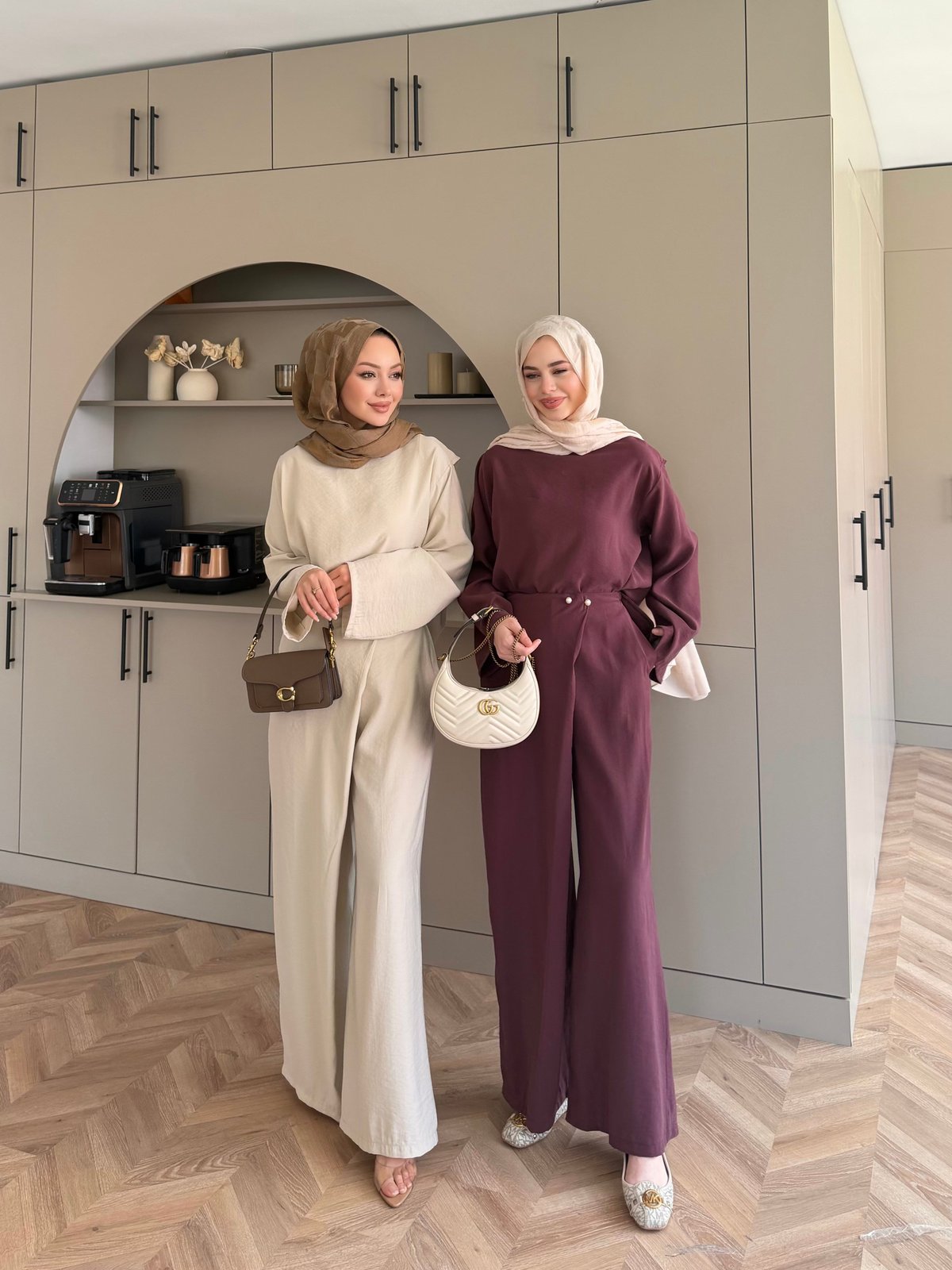 Monvi İnci Detaylı Asimetrik Pantolon Takım Bordo