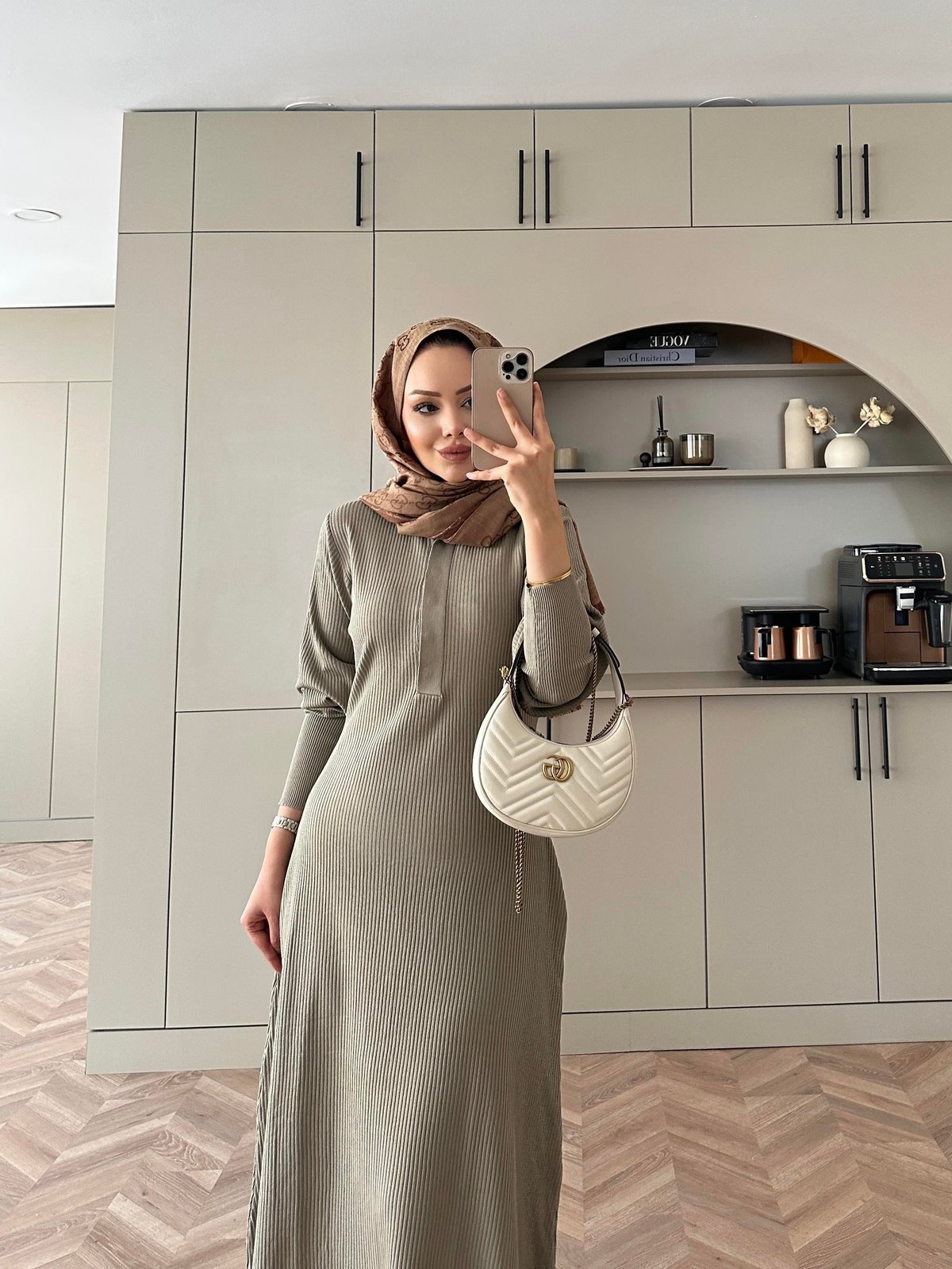 Moza Triko Elbise Bej