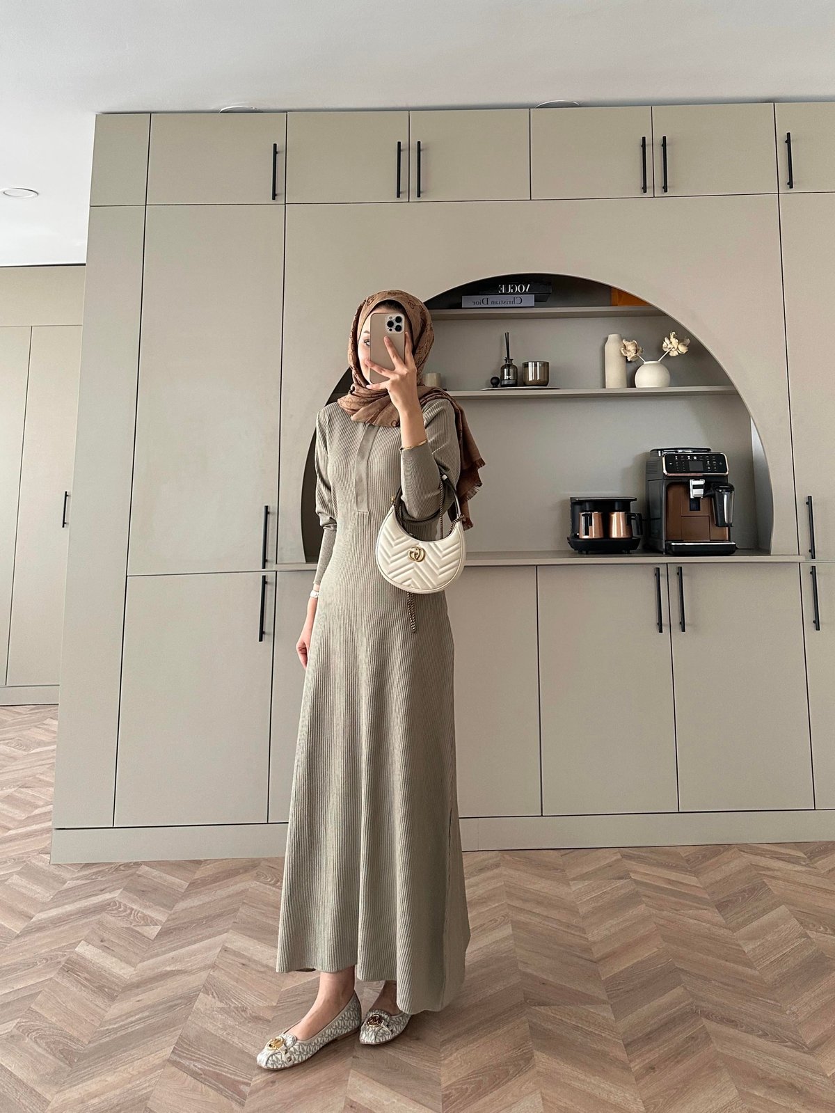 Moza Triko Elbise Bej