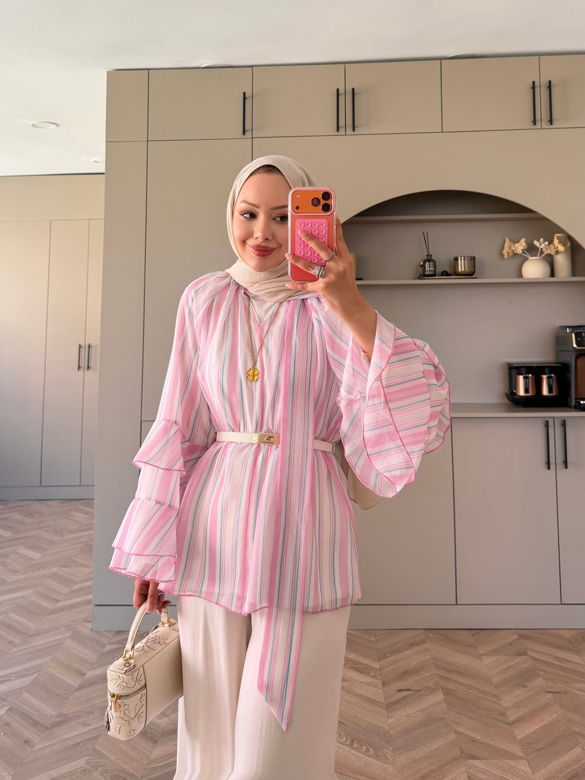 Nacre Çizgili Bluz Pembe