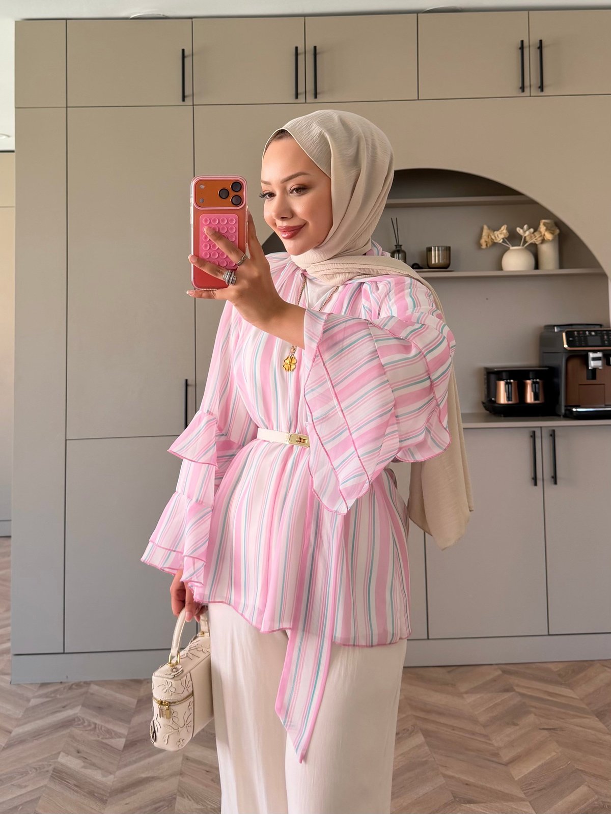 Nacre Çizgili Bluz Pembe