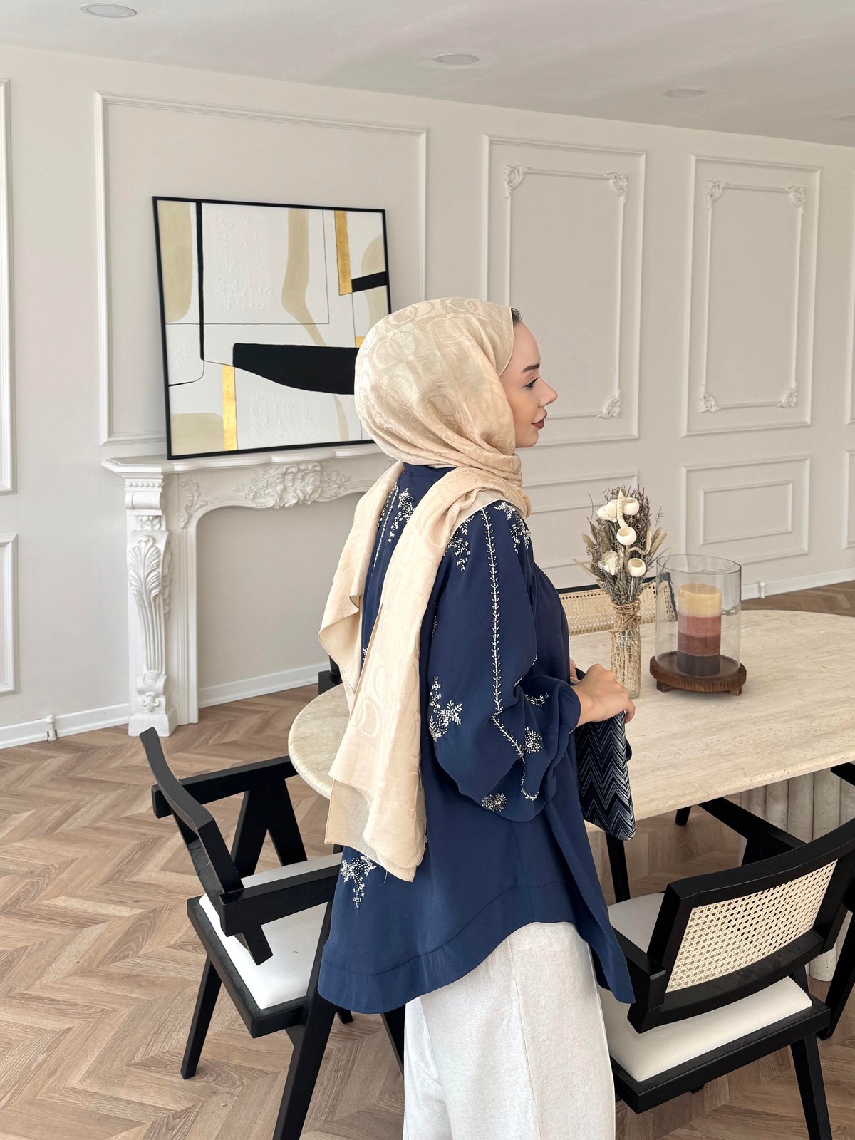 Nakışlı Kimono Lacivert