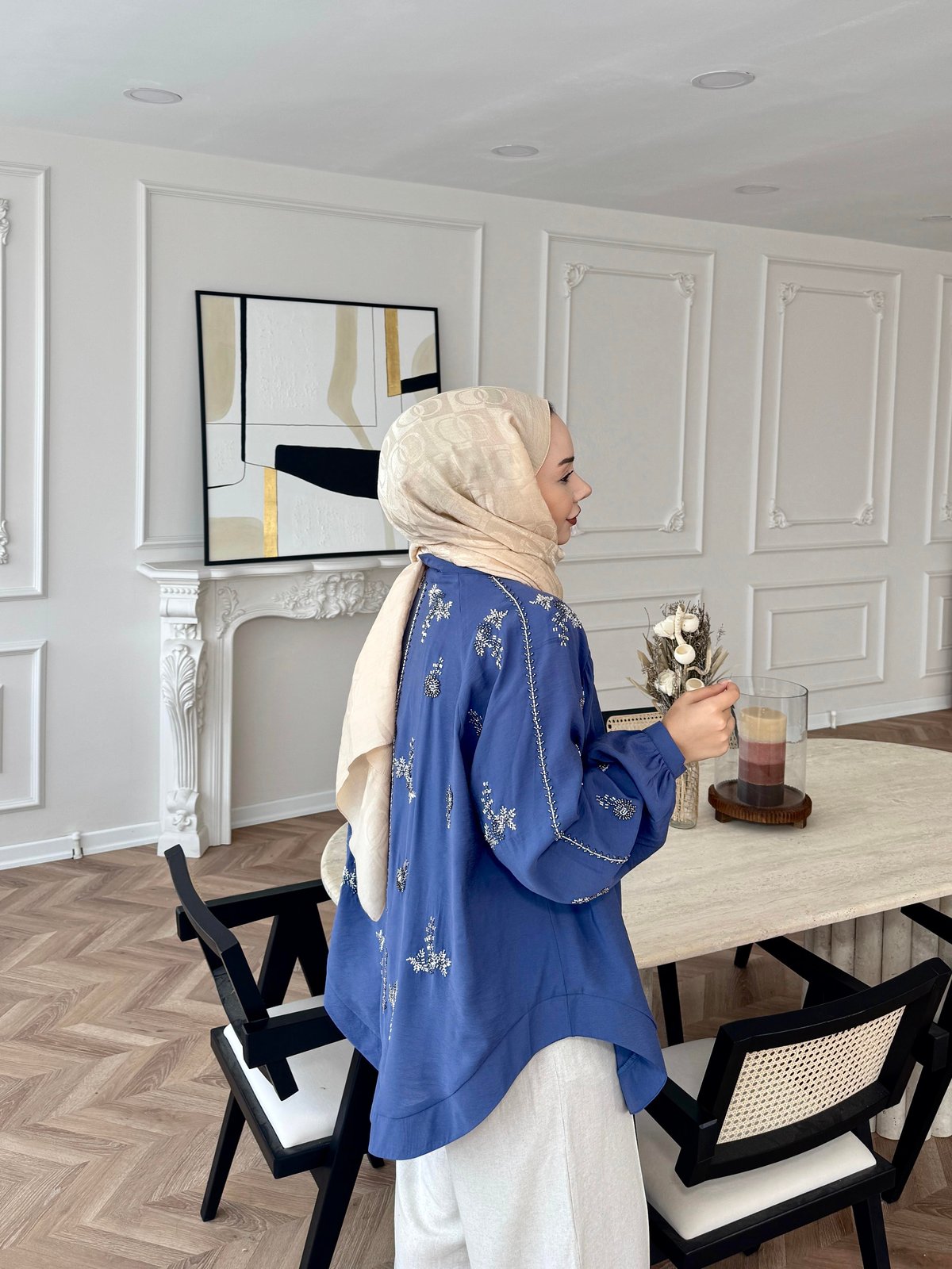 Nakışlı Kimono Mavi