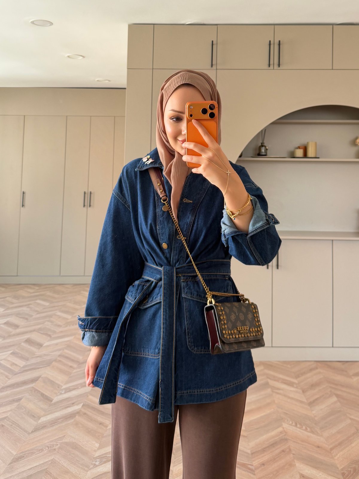 Nakışlı Yaka Kot Ceket Koyu Mavi (0721)