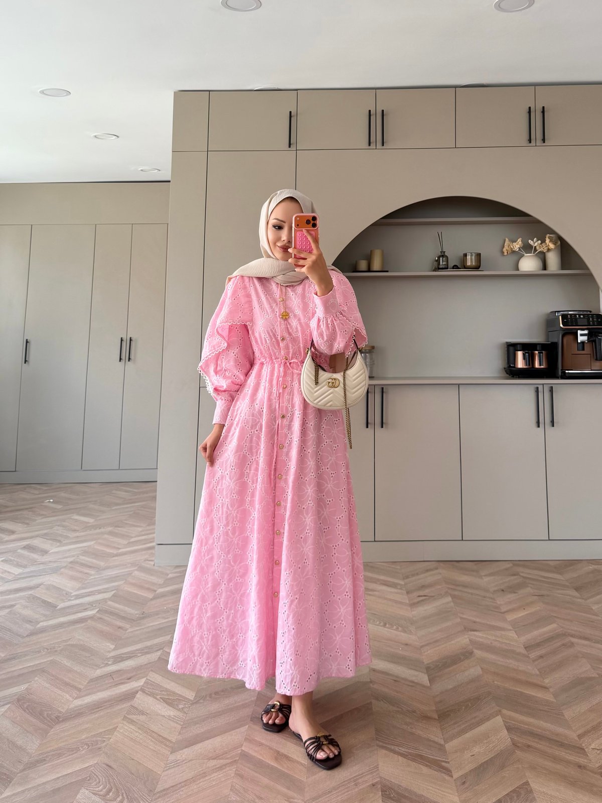 Narin Şal Detaylı Elbise Pembe (4462)