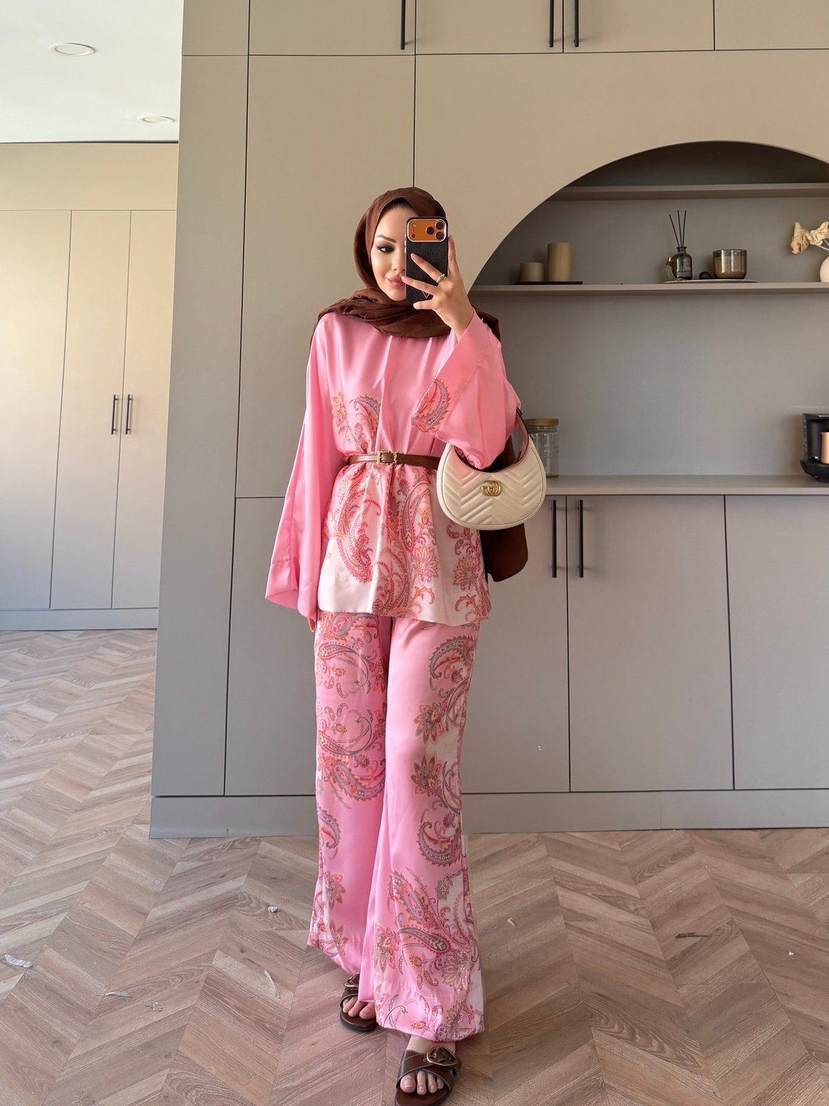 Nefes Çiçek Desenli Pantolonlu Takım Pembe (5823)