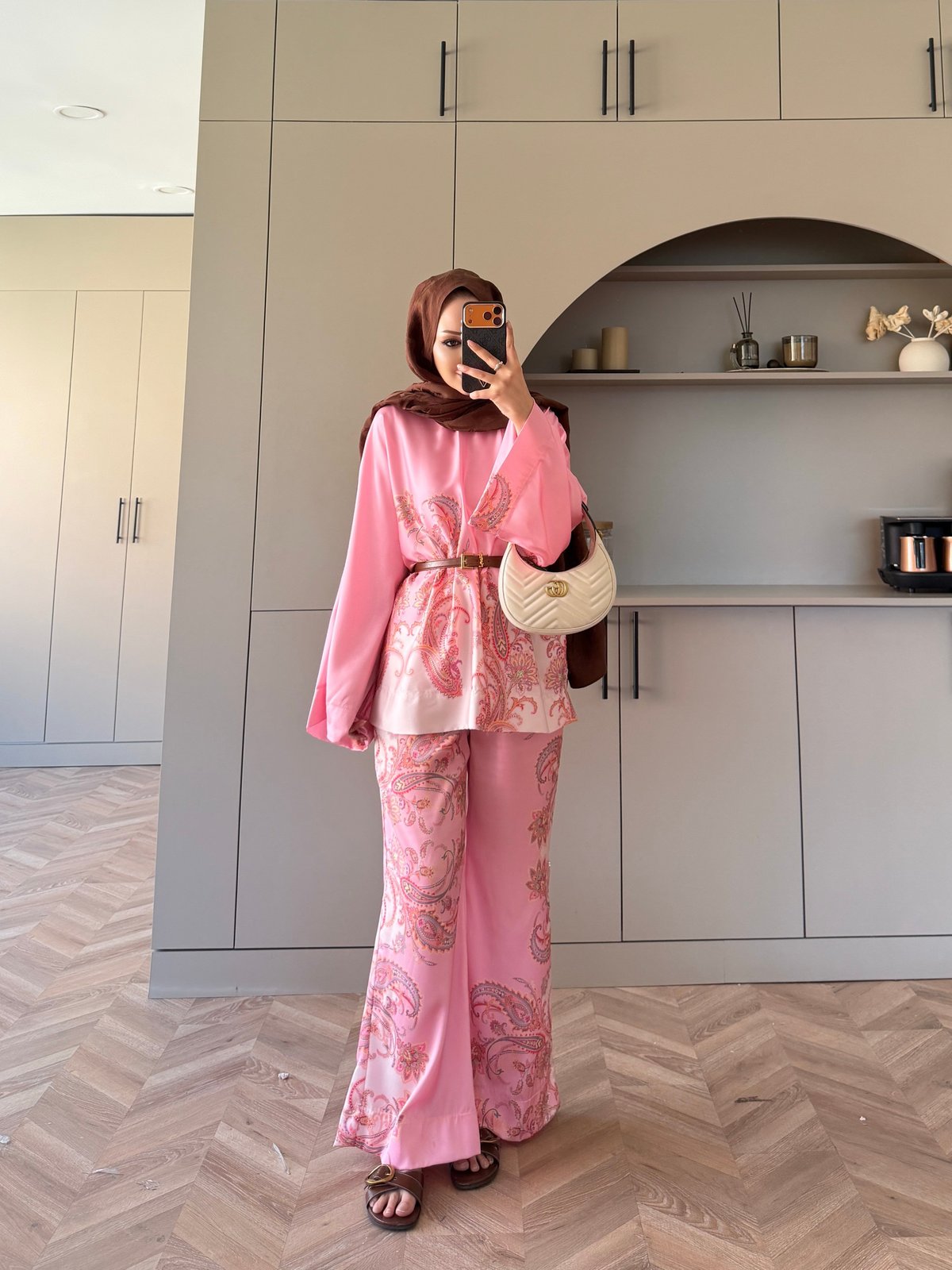 Nefes Çiçek Desenli Pantolonlu Takım Pembe (5823)