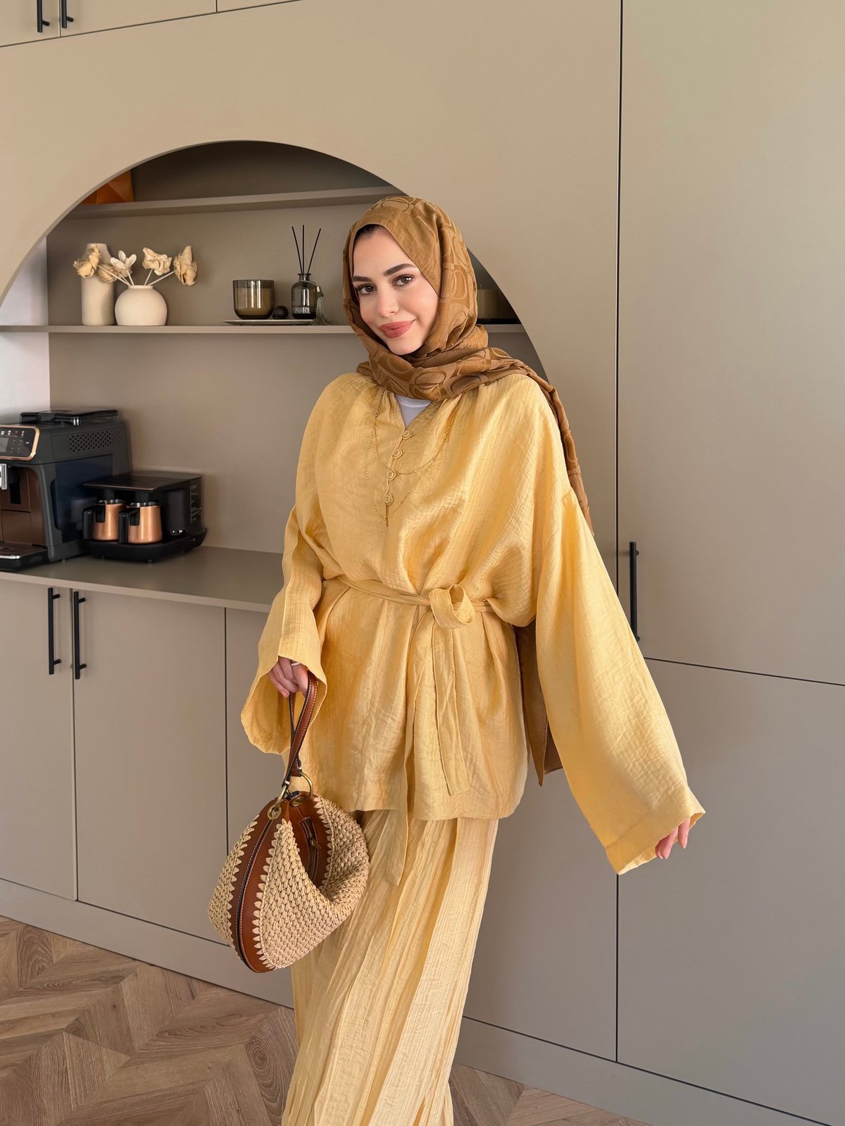 Nether Düğme Detaylı Pantolonlu Takım Sarı (3073)