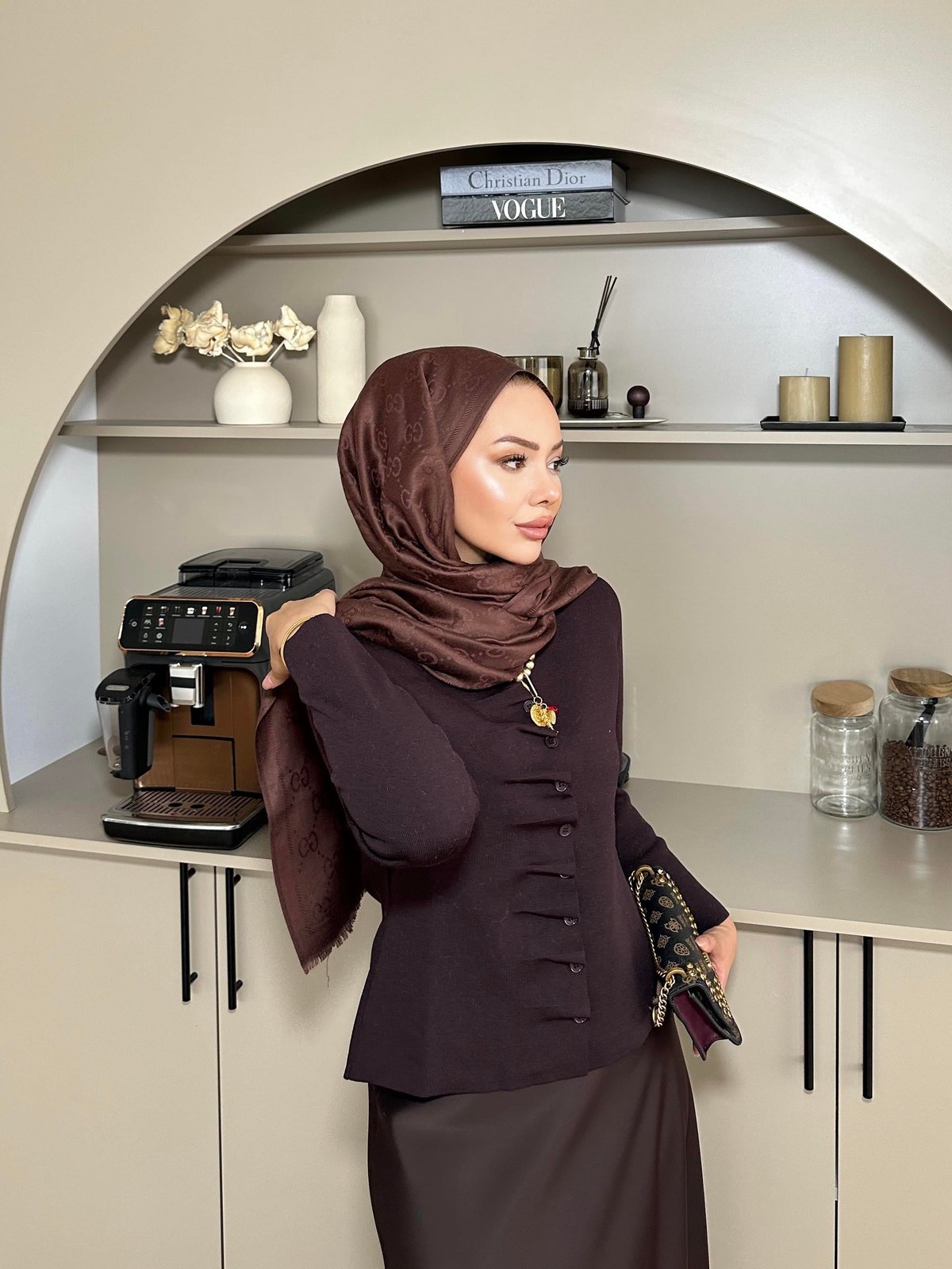 Odella Çelik Örme Hırka Kahve