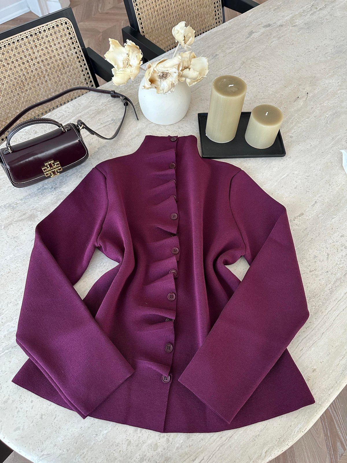 Odella Çelik Örme Hırka Mürdüm