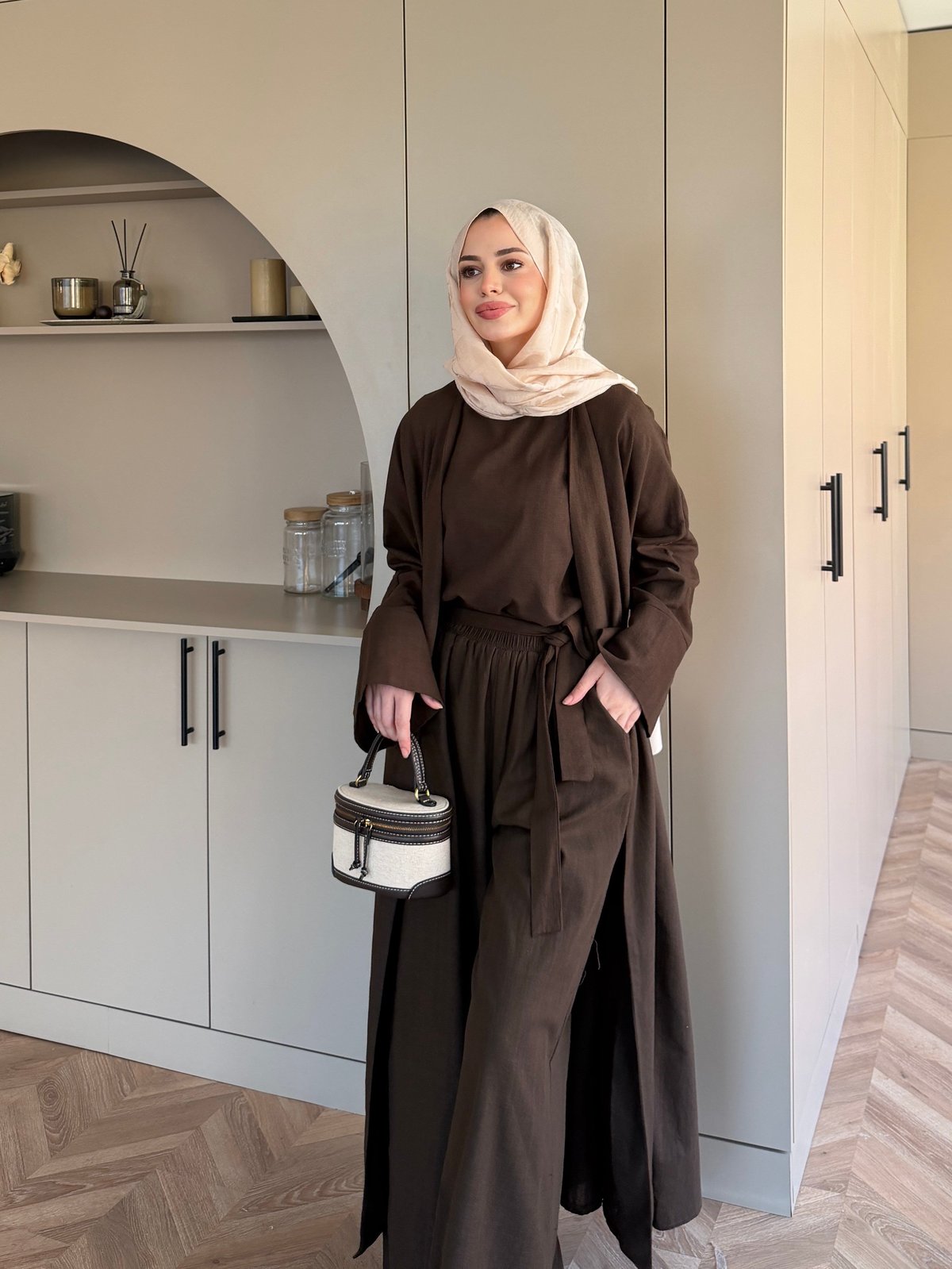 Odessa Pantolonlu Kimono Takım Kahve (4518)