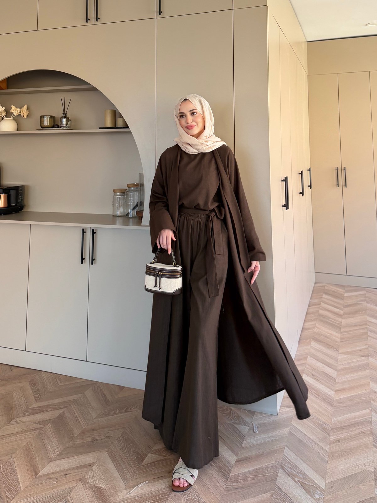 Odessa Pantolonlu Kimono Takım Kahve (4518)
