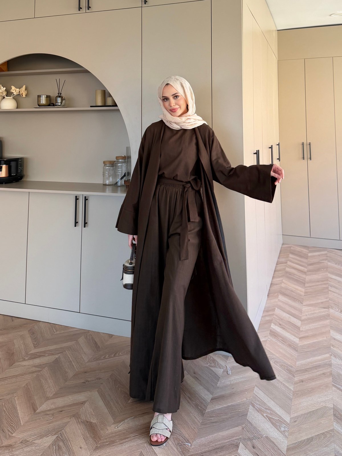 Odessa Pantolonlu Kimono Takım Kahve (4518)