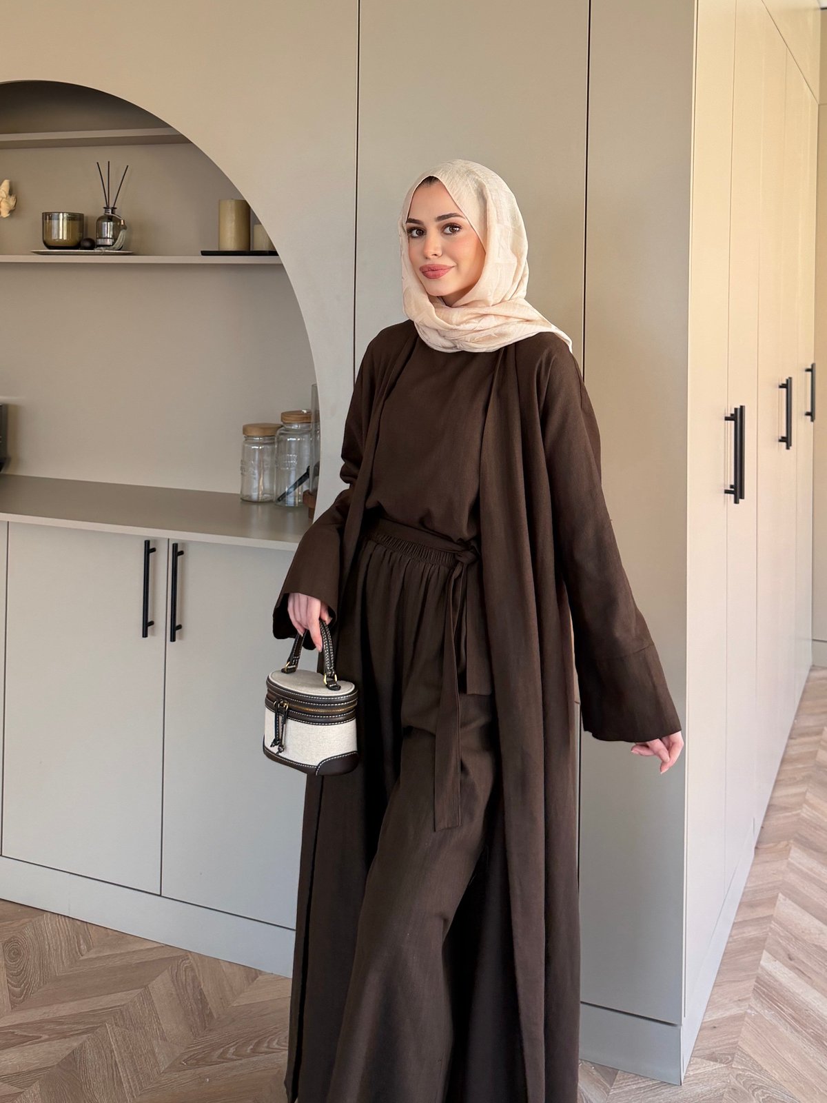 Odessa Pantolonlu Kimono Takım Kahve (4518)