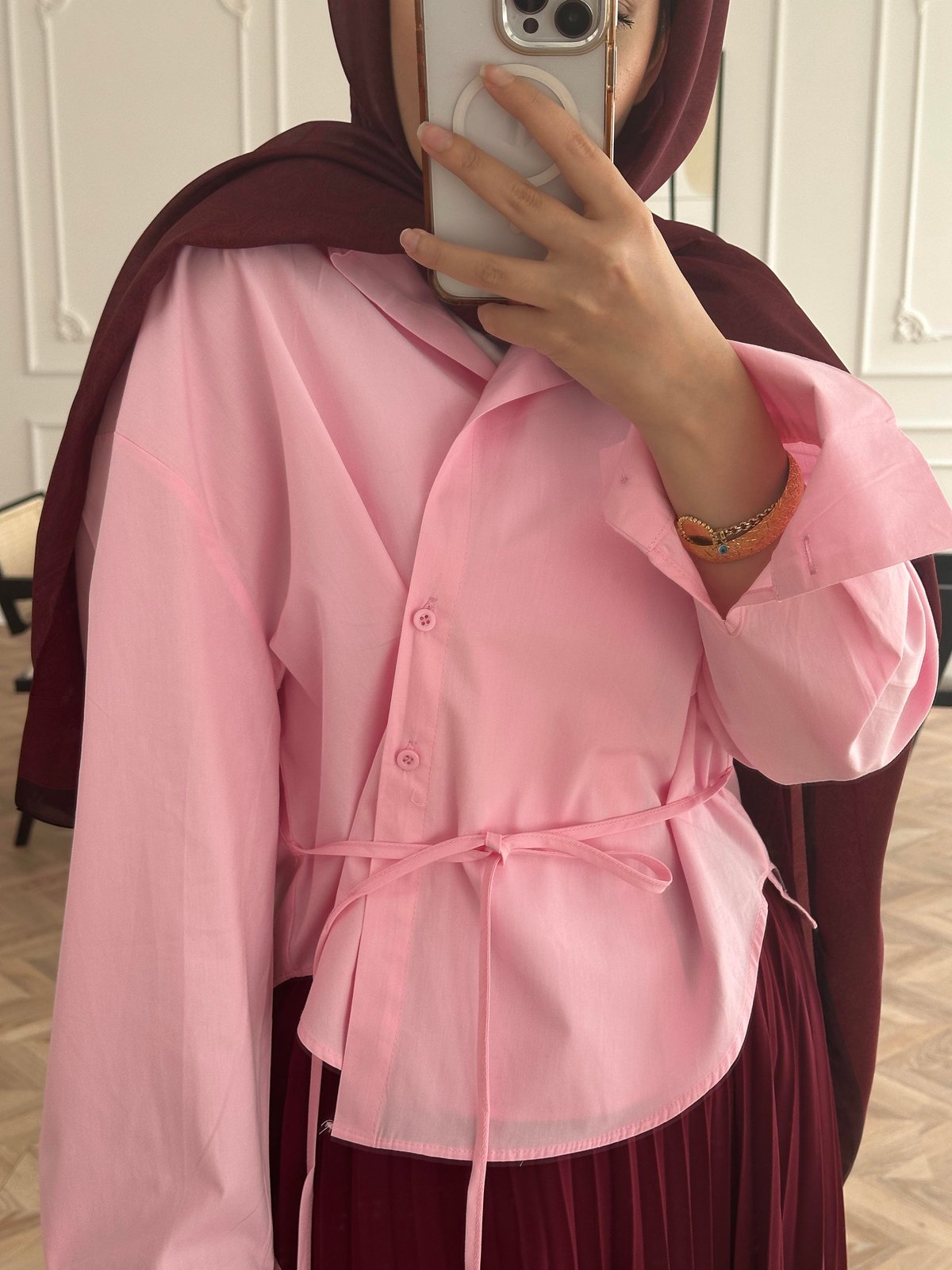 Yandan Bağlamalı Poplin Gömlek Pembe
