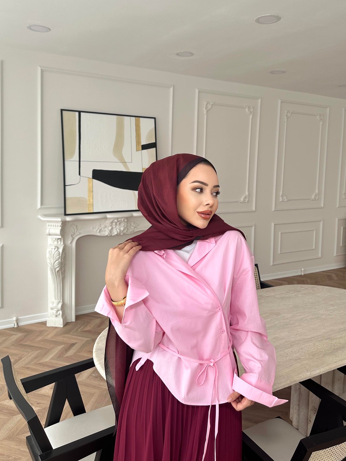 Yandan Bağlamalı Poplin Gömlek Pembe