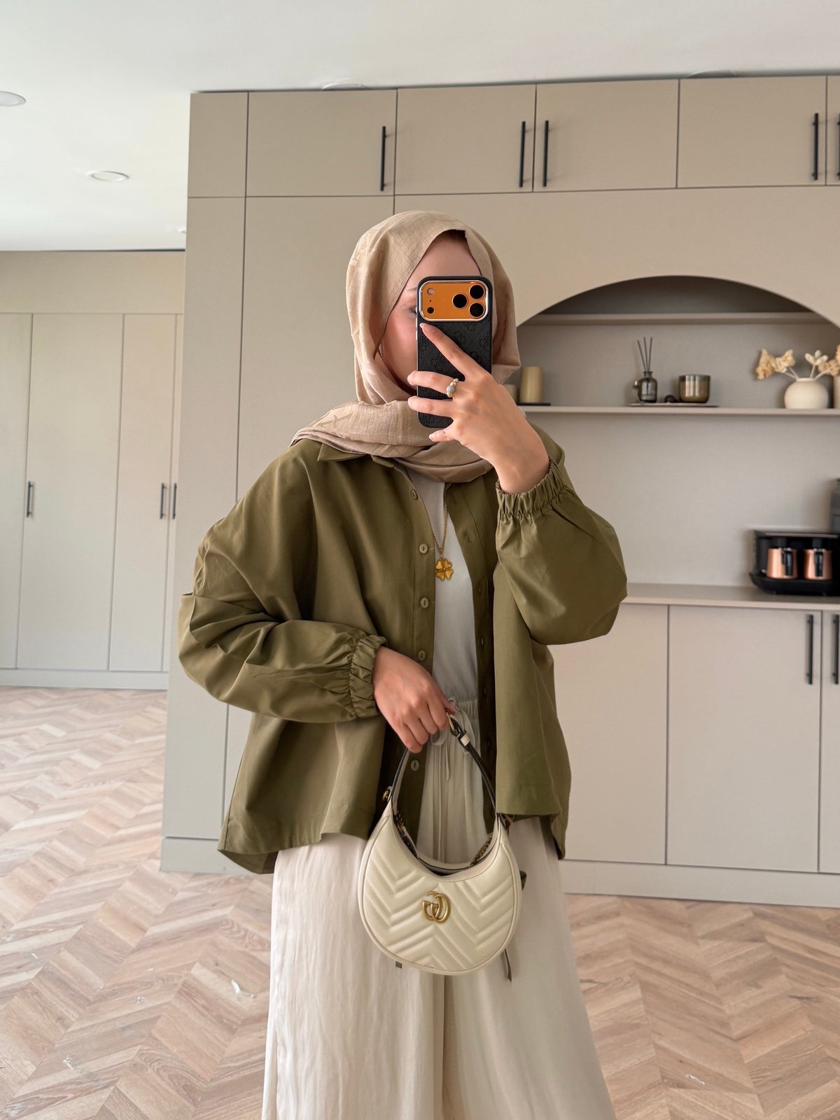 Oversize Büzgülü Gömlek Haki (4530)