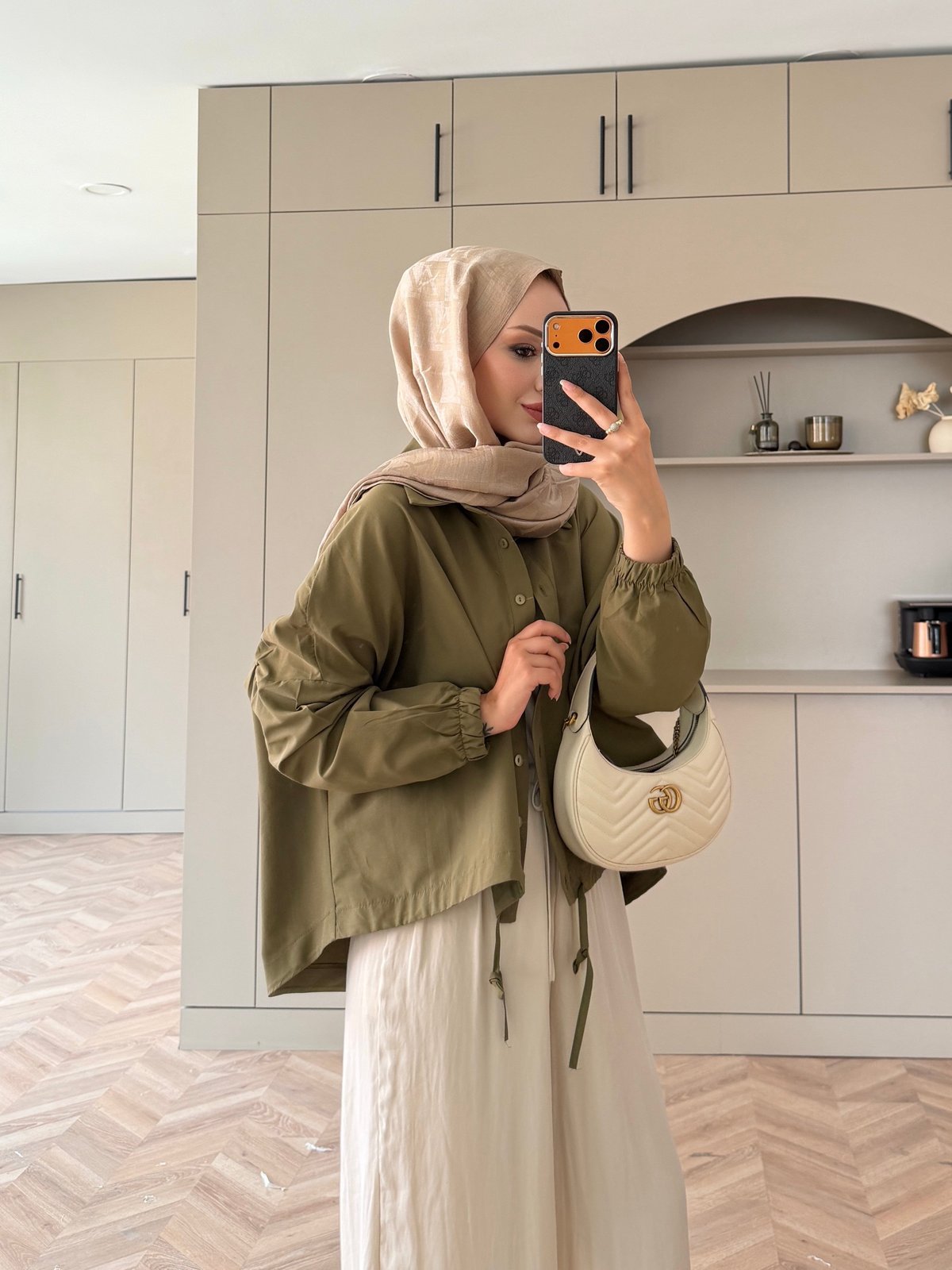 Oversize Büzgülü Gömlek Haki (4530)