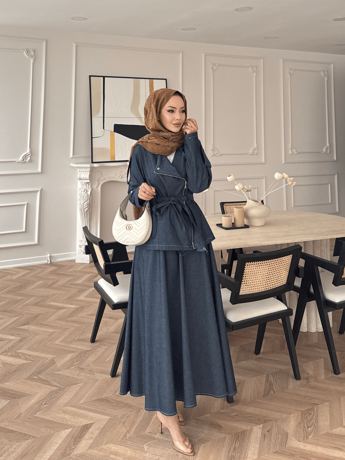 Paloma Fermuarlı Kot Etekli Takım Lacivert (2319)