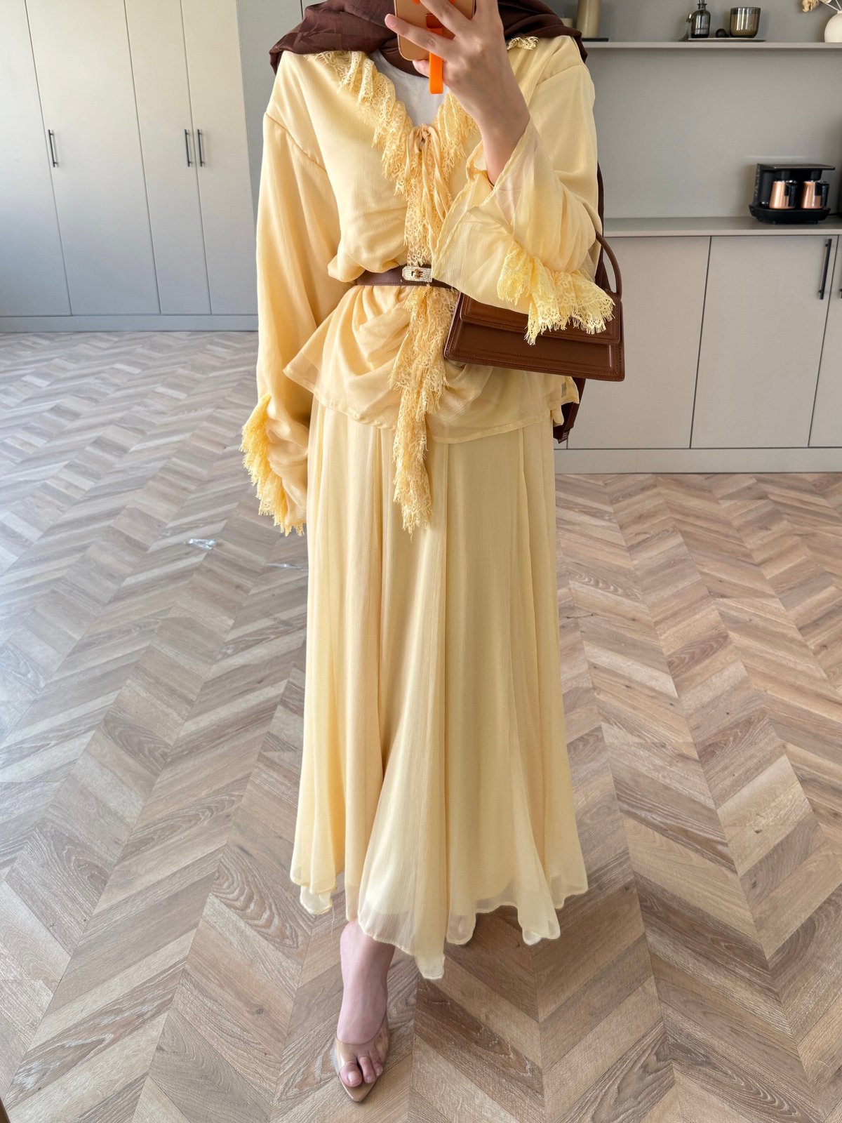 Penola Dantel Detaylı Etekli Takım ButterYellow (5796)