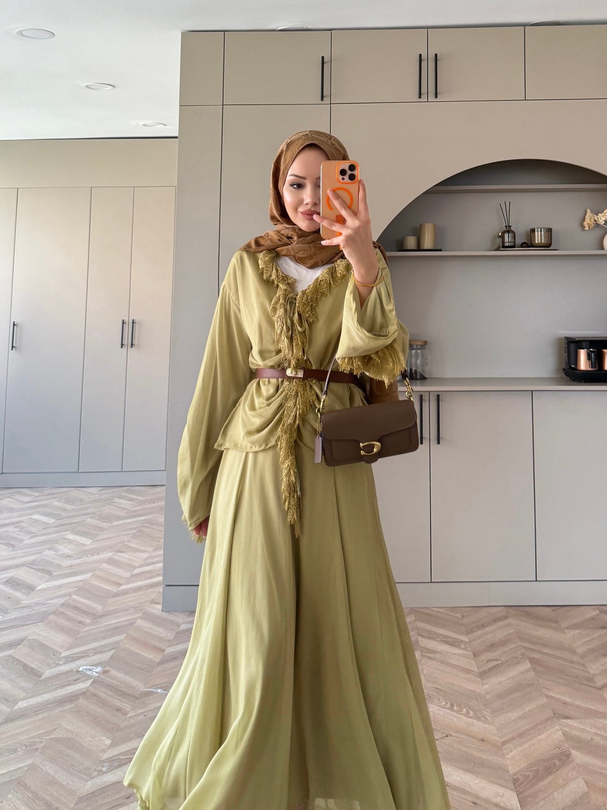 Penola Dantel Detaylı Etekli Takım Haki (5796)