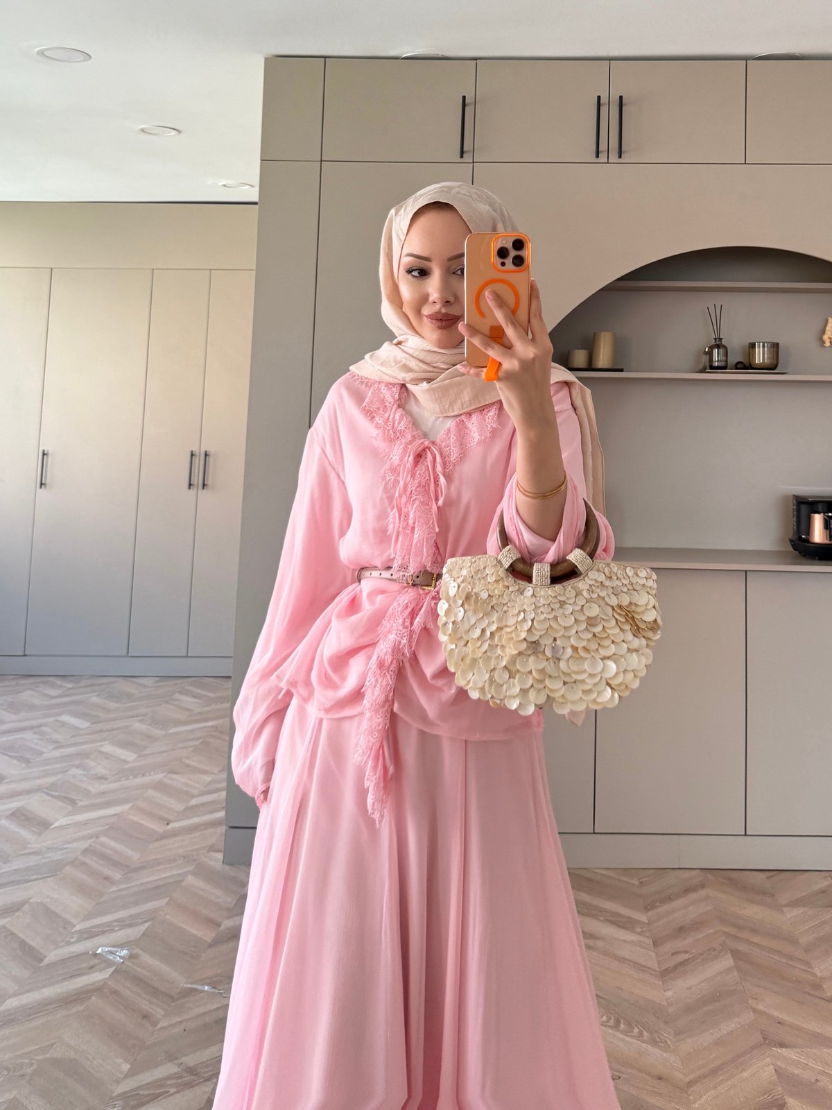 Penola Dantel Detaylı Etekli Takım Pembe (5796)