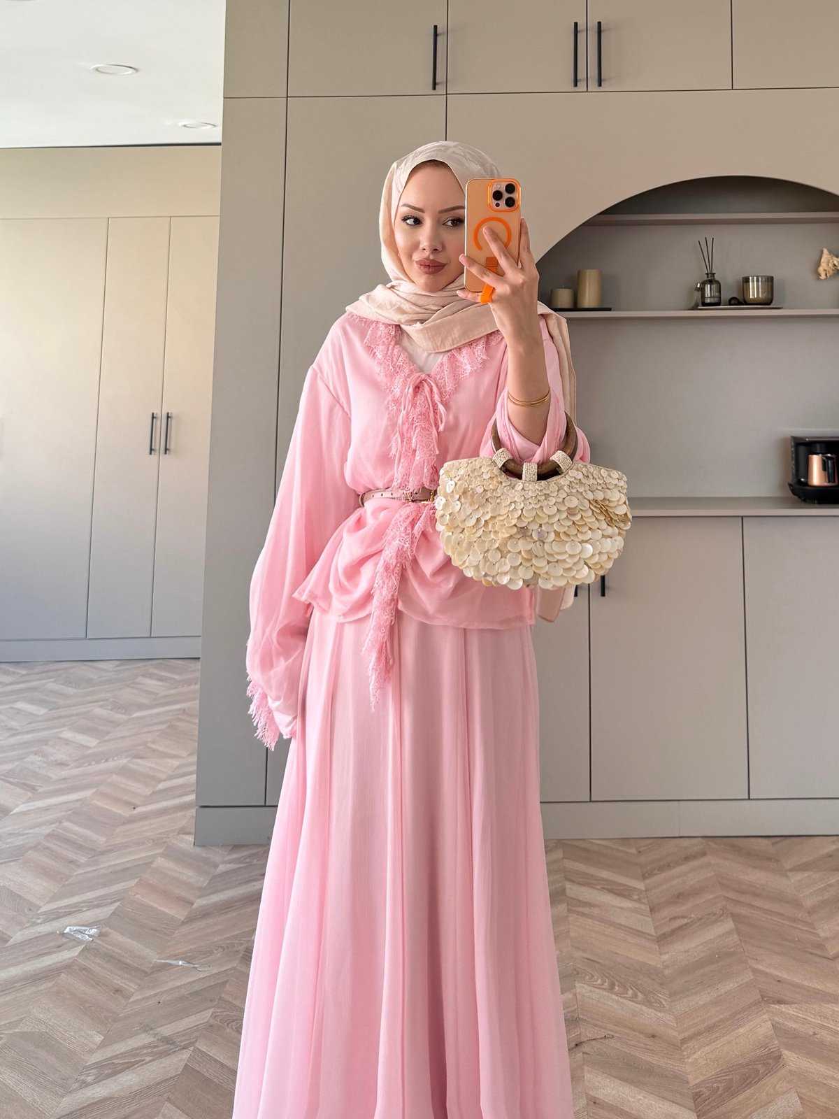 Penola Dantel Detaylı Etekli Takım Pembe (5796)
