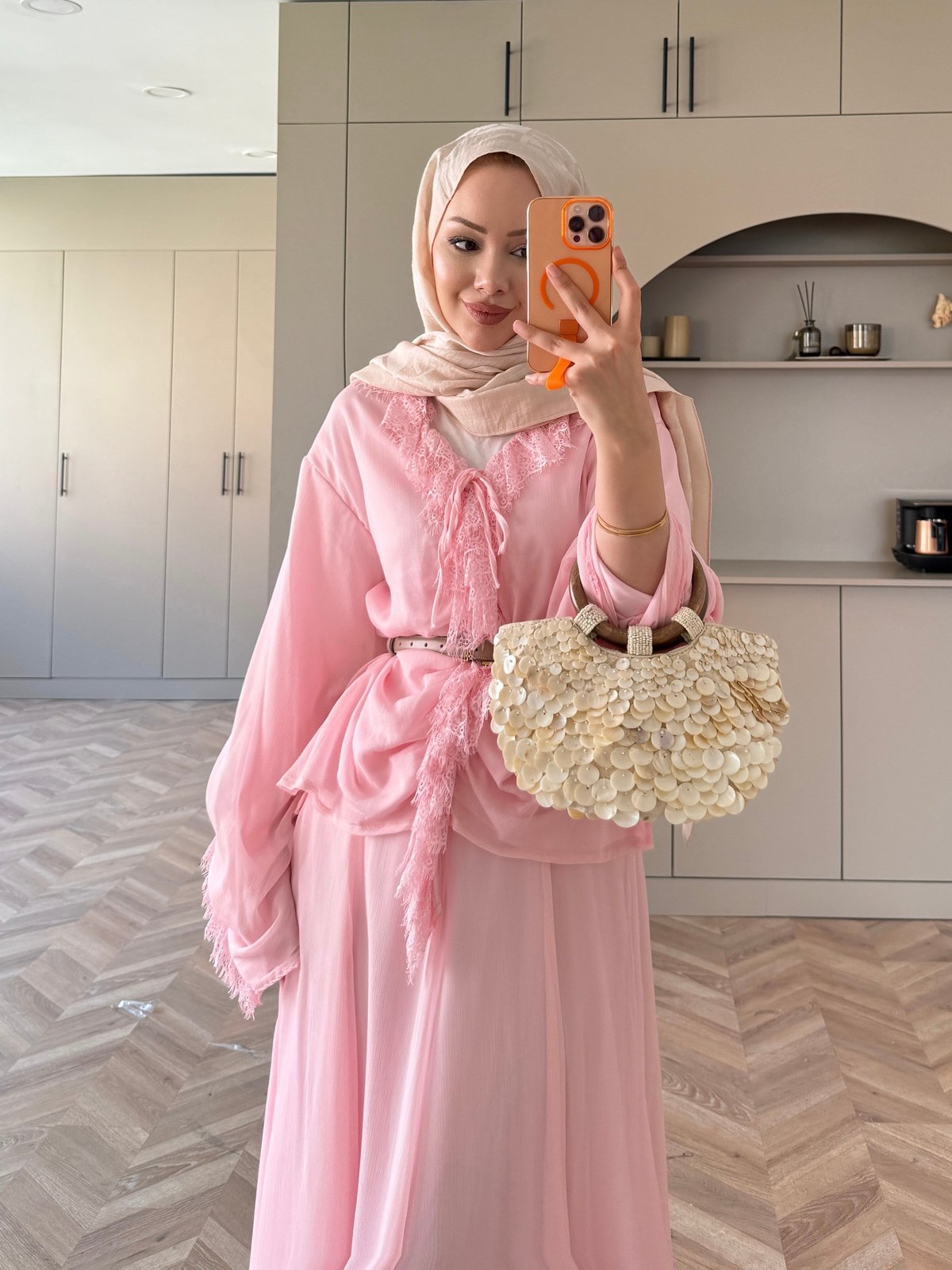 Penola Dantel Detaylı Etekli Takım Pembe (5796)