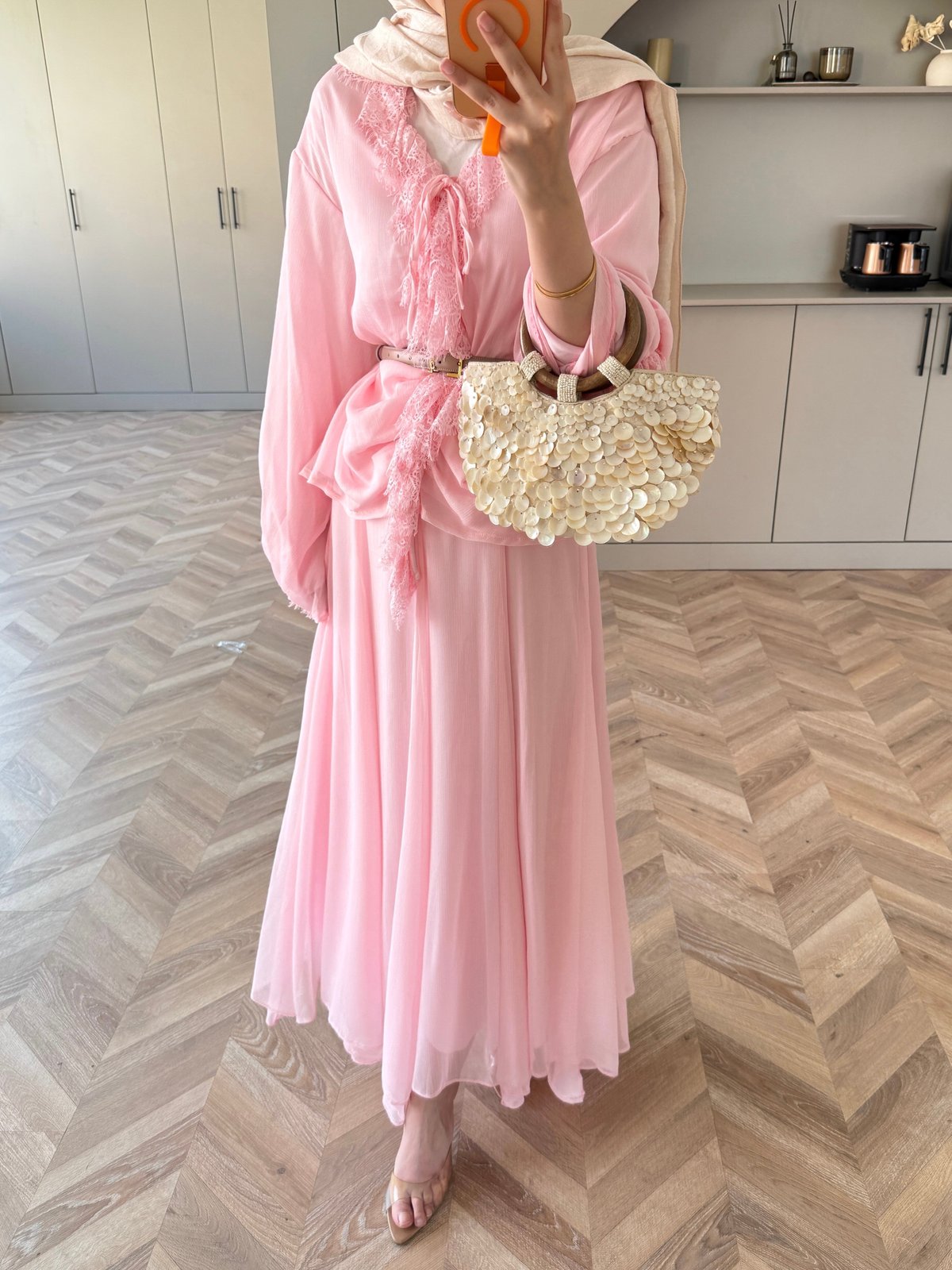 Penola Dantel Detaylı Etekli Takım Pembe (5796)