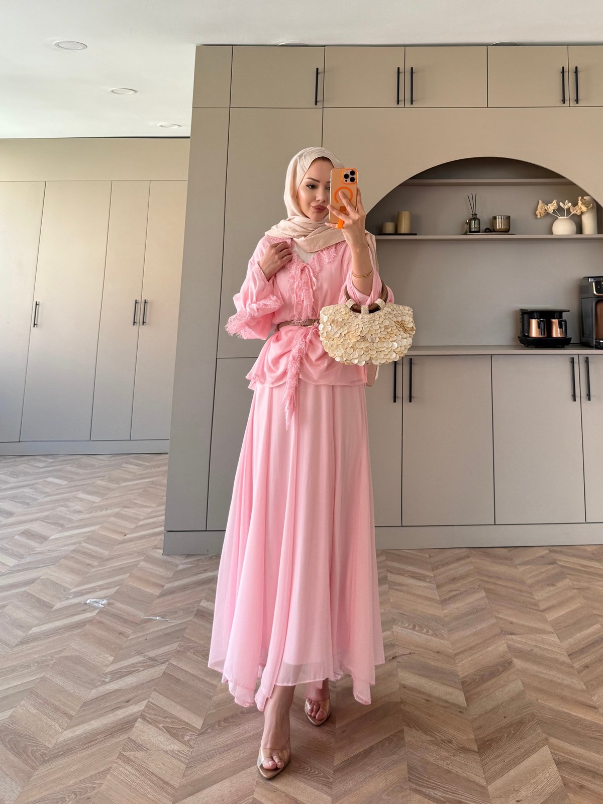 Penola Dantel Detaylı Etekli Takım Pembe (5796)
