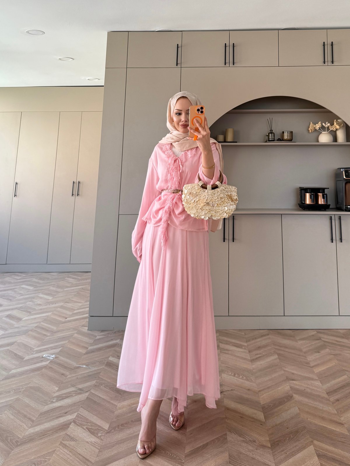 Penola Dantel Detaylı Etekli Takım Pembe (5796)