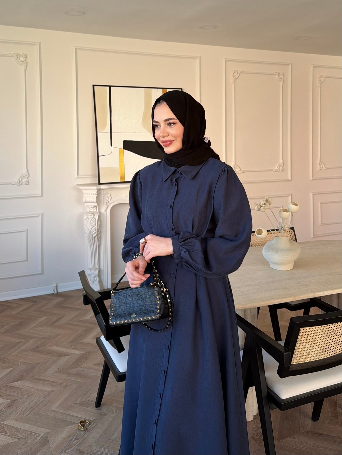 Perla Kemerli Elbise Lacivert