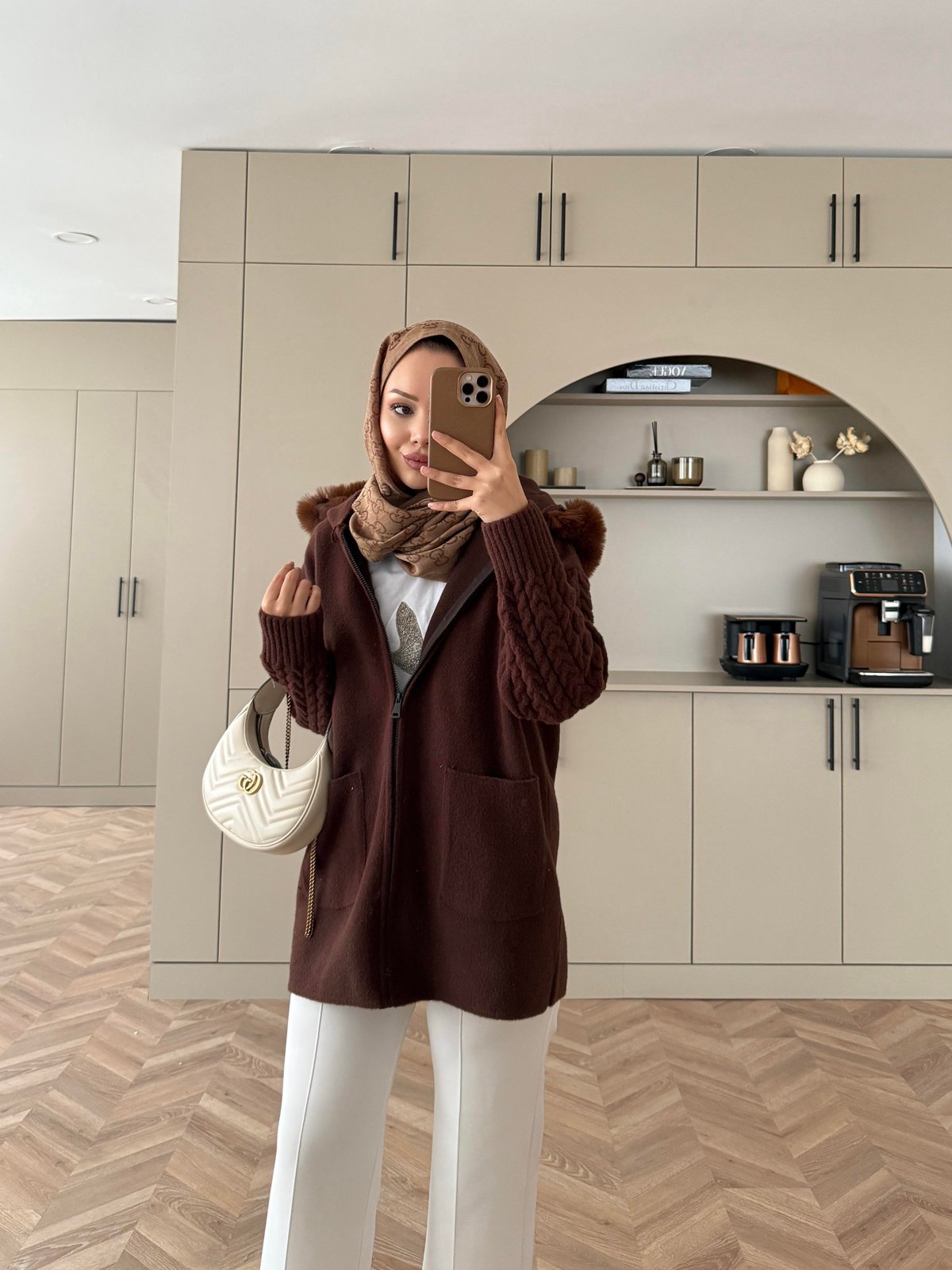 Pier Angora Kürklü Hırka Acı Kahve