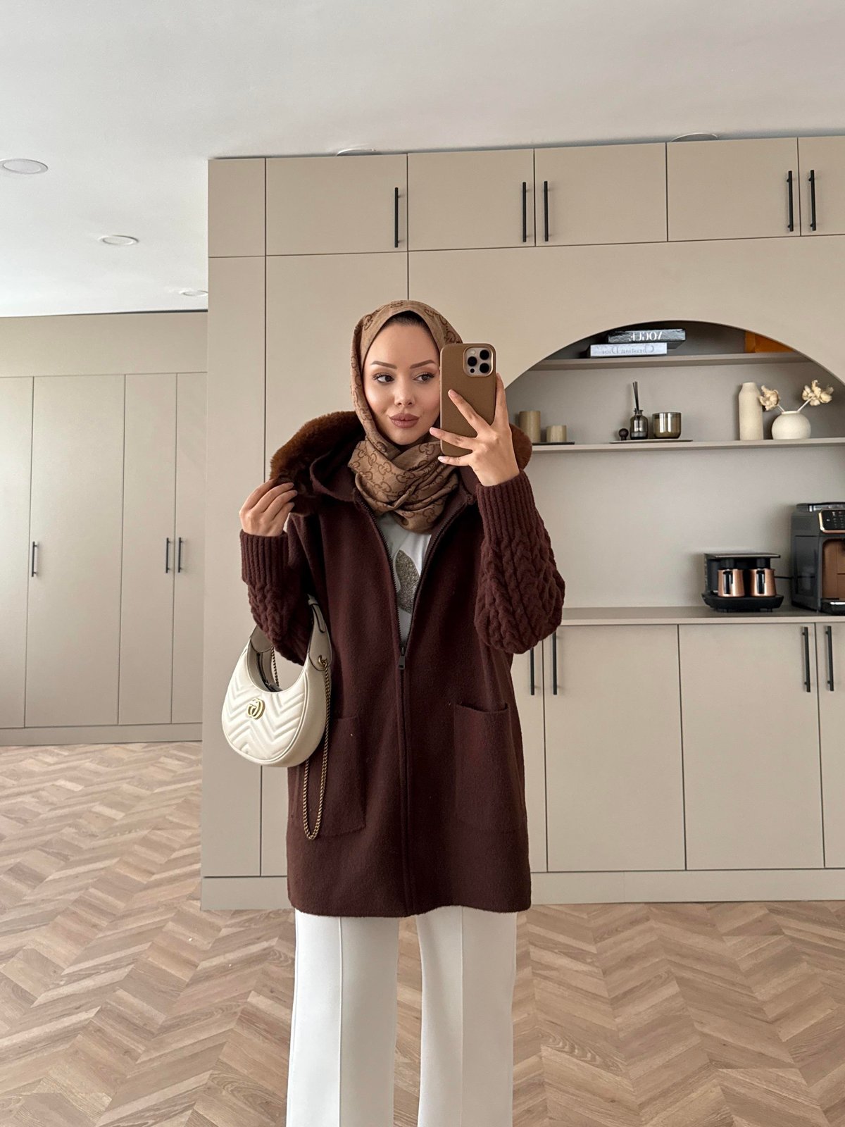 Pier Angora Kürklü Hırka Acı Kahve