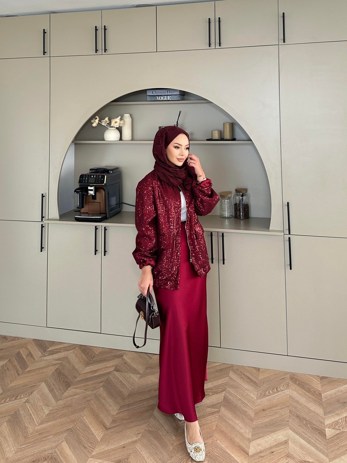 Pullu Bomber Ceket Bordo