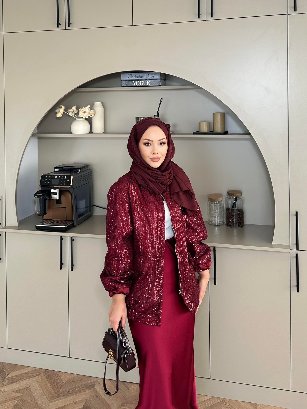 Pullu Bomber Ceket Bordo