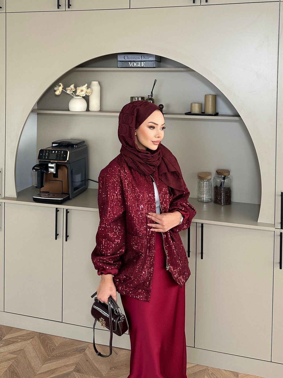 Pullu Bomber Ceket Bordo