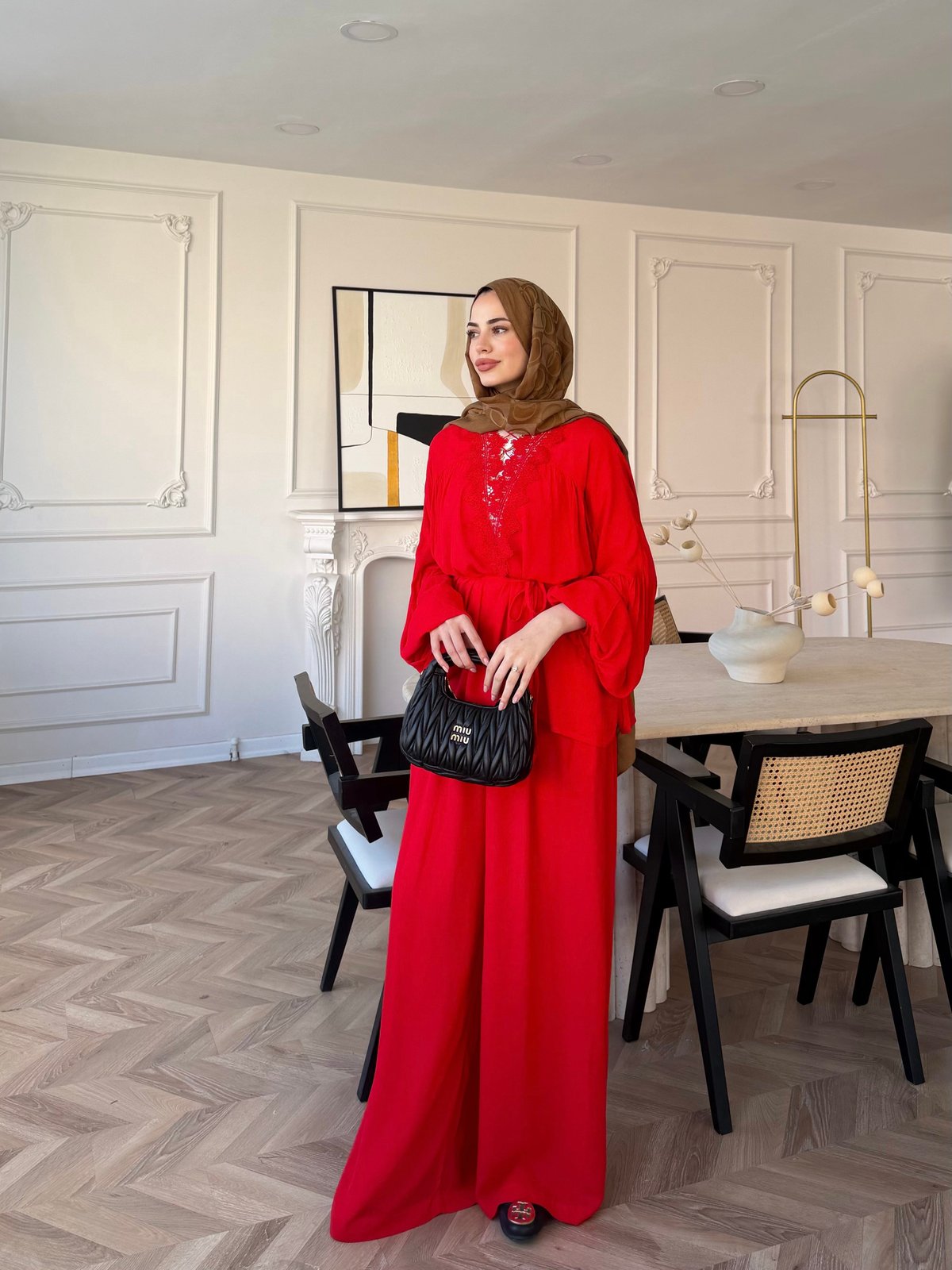 Pure Dantel Detaylı Pantolon Takım Kırmızı (5819)