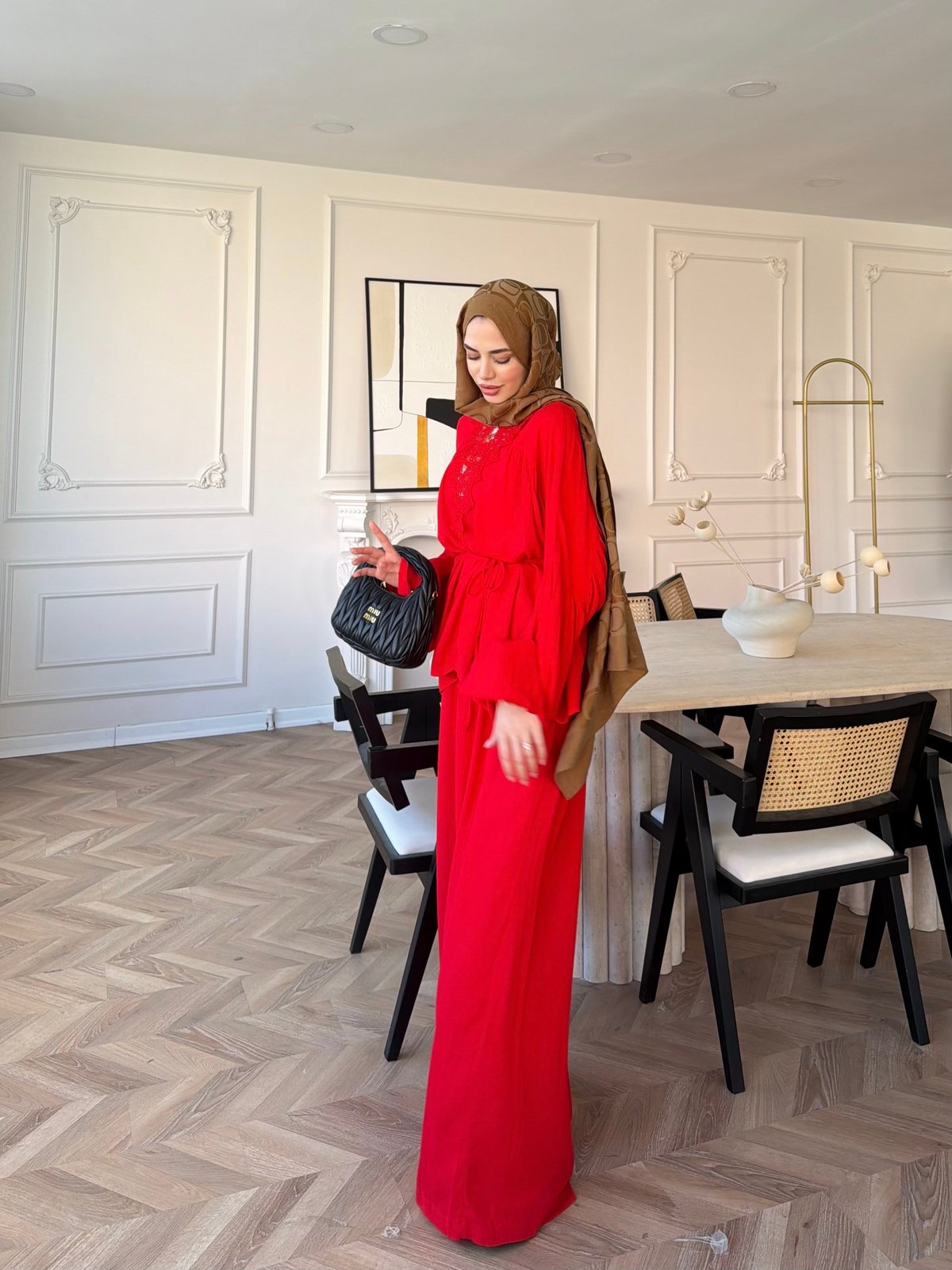 Pure Dantel Detaylı Pantolon Takım Kırmızı (5819)