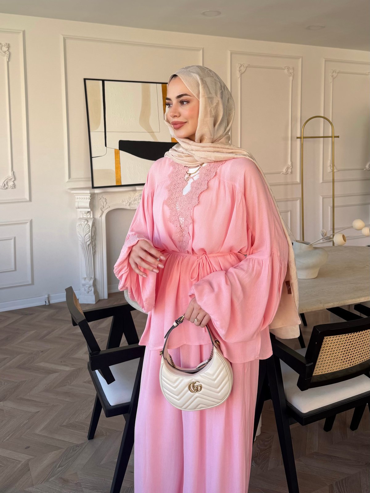 Pure Dantel Detaylı Pantolon Takım Pembe (5819)