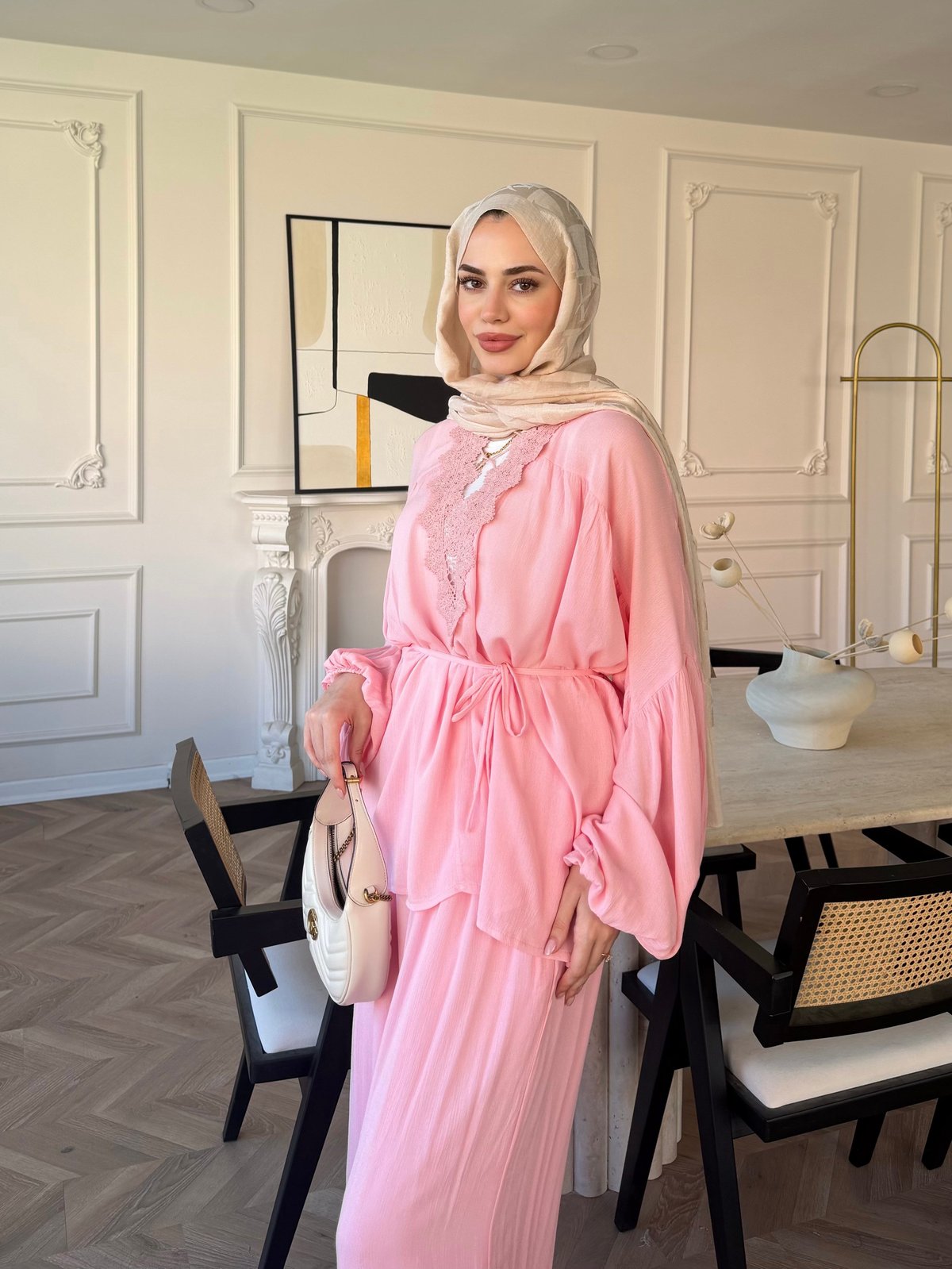 Pure Dantel Detaylı Pantolon Takım Pembe (5819)