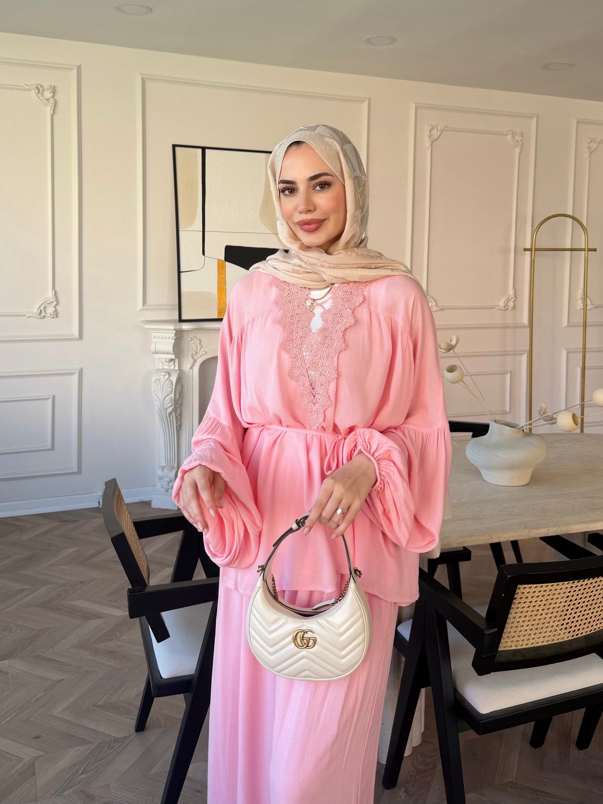 Pure Dantel Detaylı Pantolon Takım Pembe (5819)