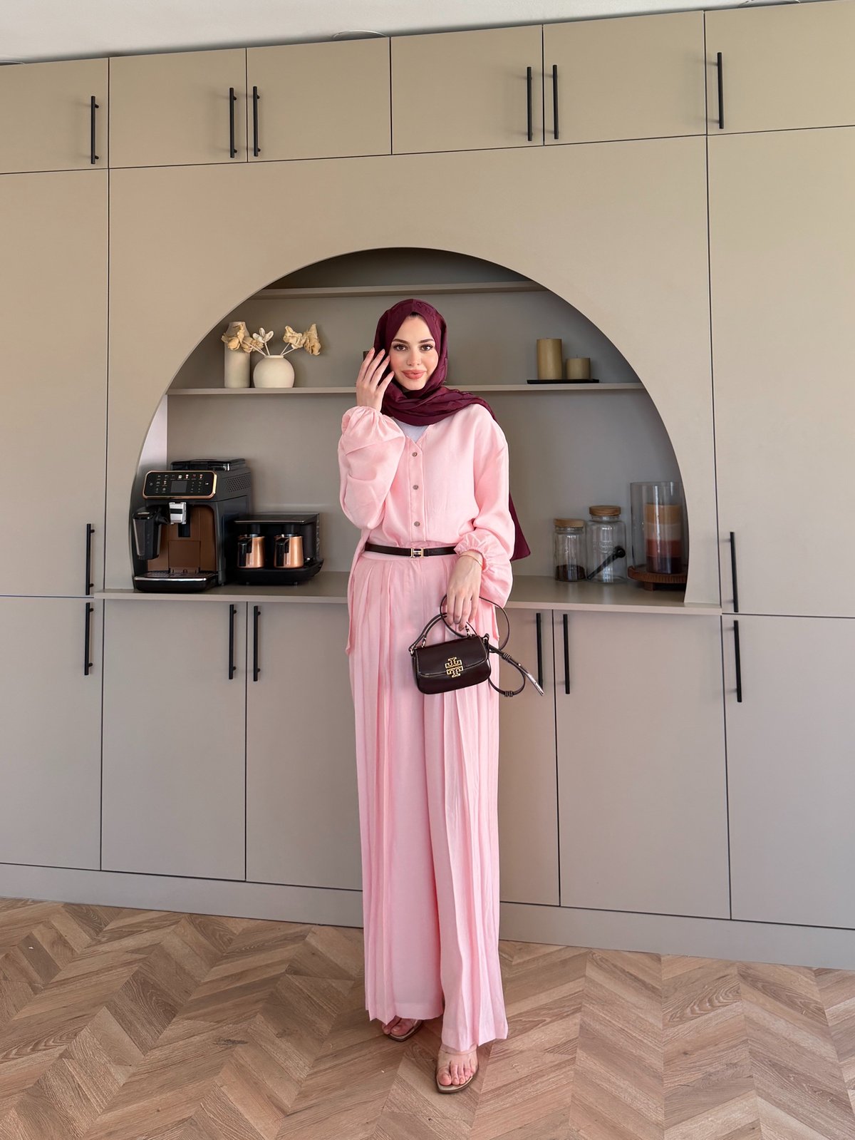 Ranua Düğme Detaylı Pantolonlu Takım Pembe (5815)