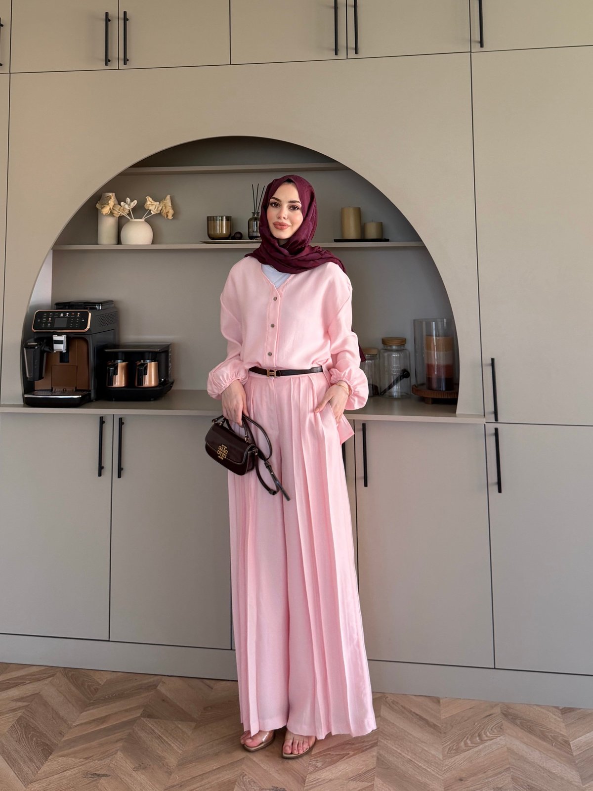 Ranua Düğme Detaylı Pantolonlu Takım Pembe (5815)