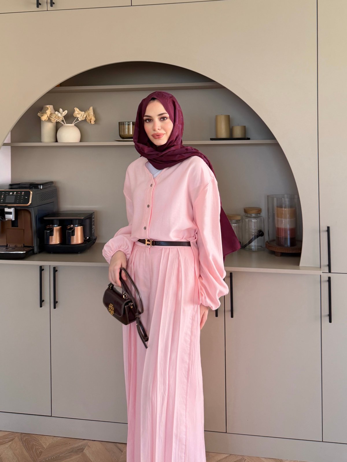 Ranua Düğme Detaylı Pantolonlu Takım Pembe (5815)