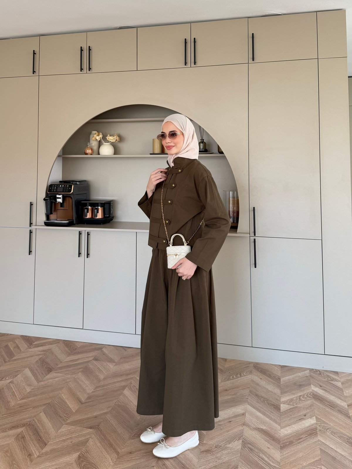 Rebel Napolyon Detaylı Pantolonlu Takım Açık Kahve (0061)
