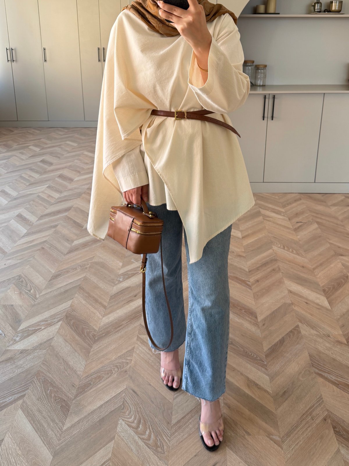 Ria Asimetrik Kesim Bluz Bej (5479)