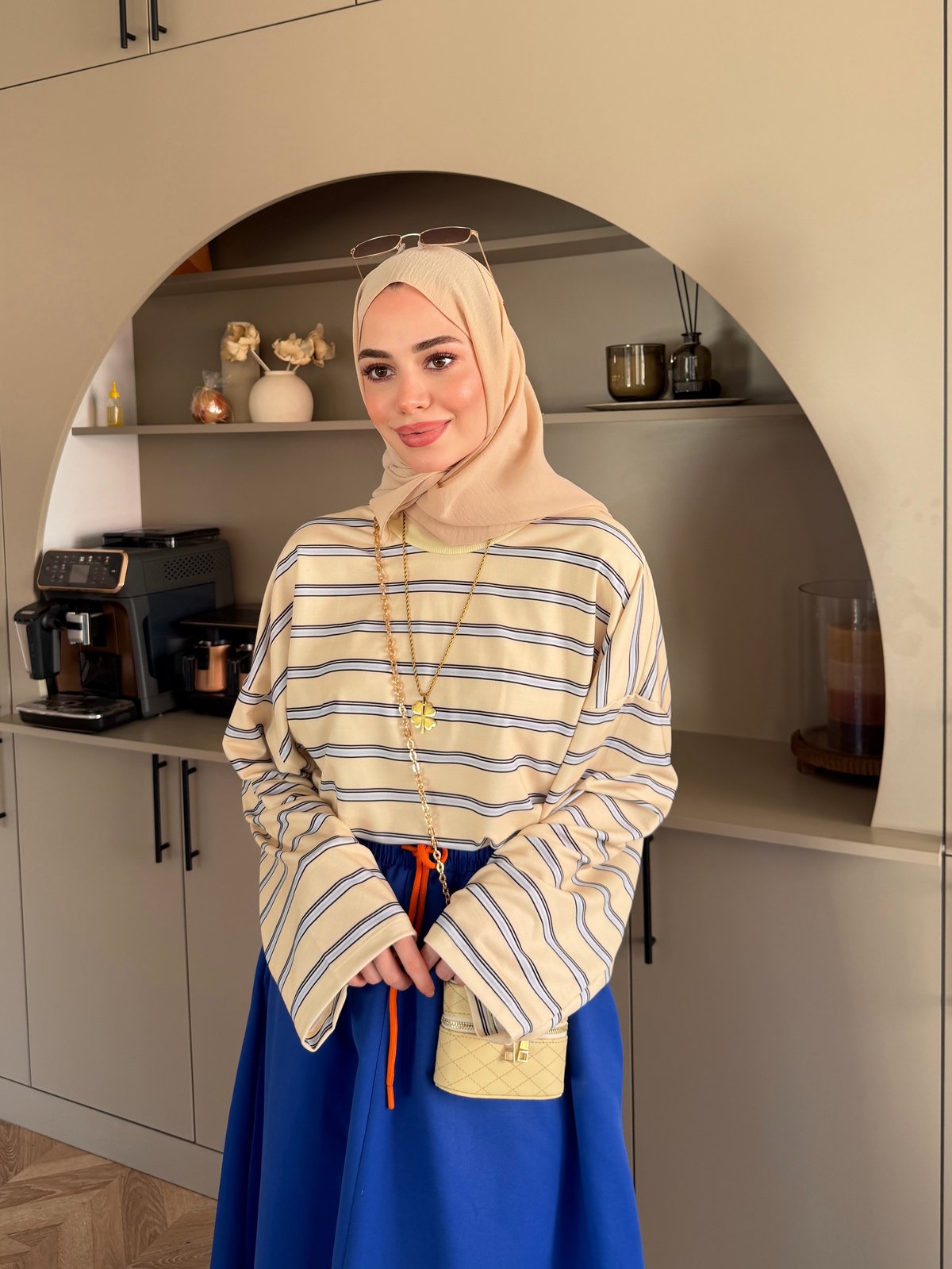 Ribana Yaka Yatay Çizgili Sweat Butteryellow (7020)