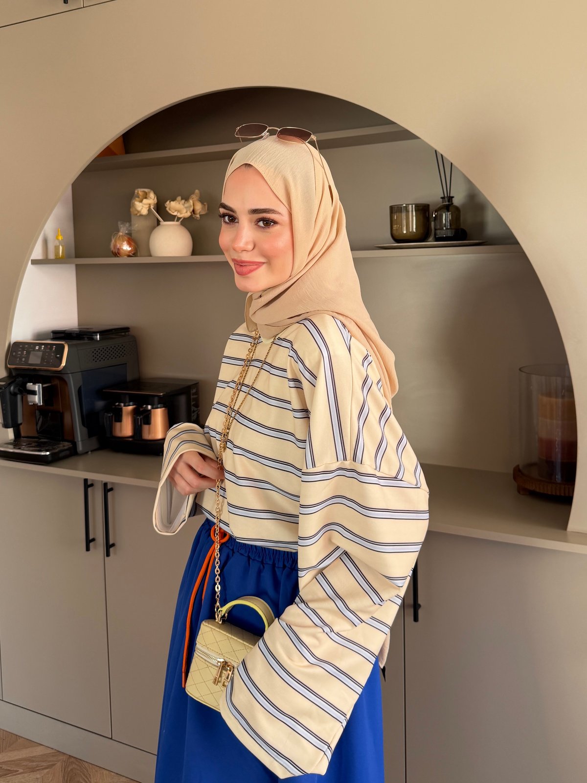 Ribana Yaka Yatay Çizgili Sweat Butteryellow (7020)